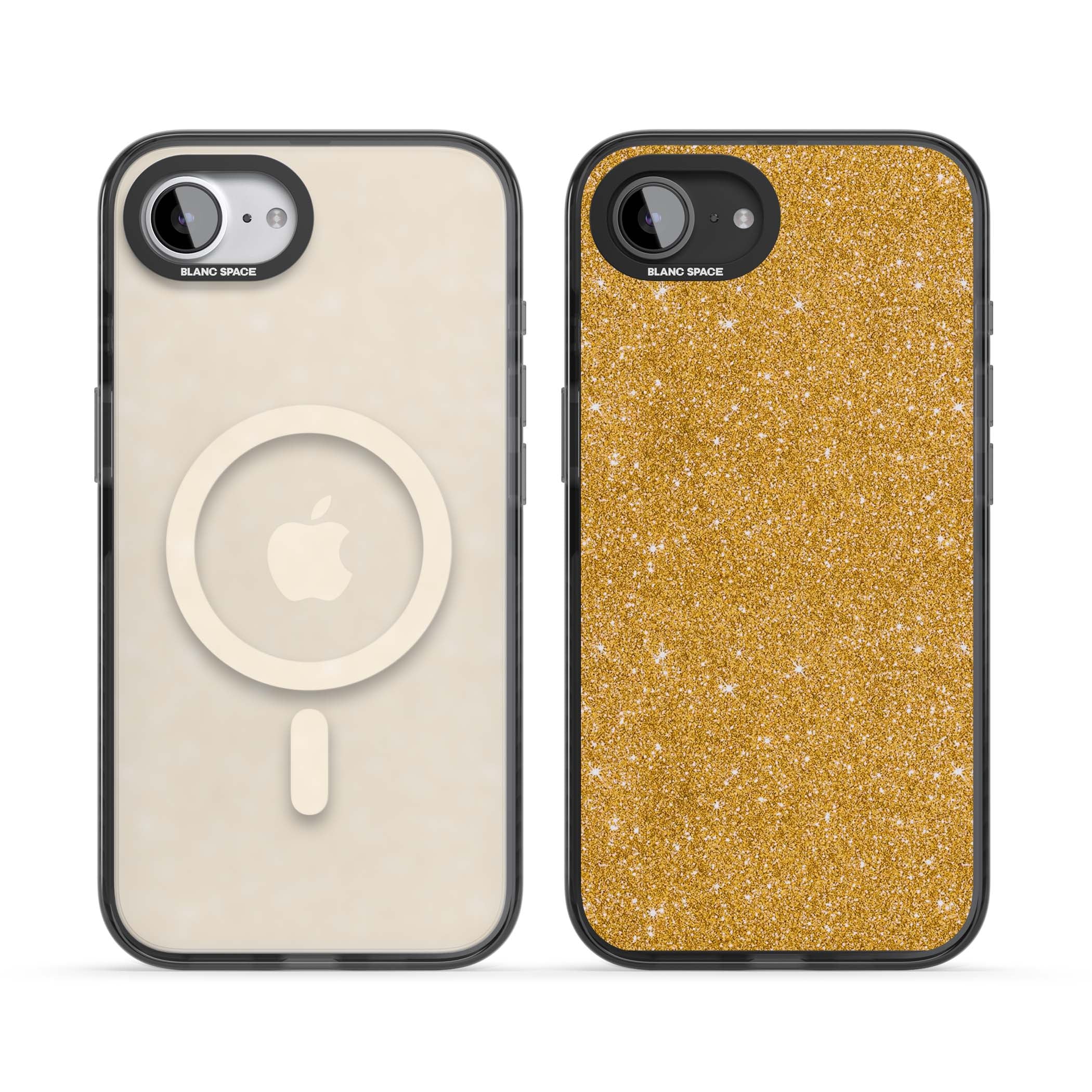 Gold Glitter gold glitter iPhone case featuring a shimmering sparkle wallpaper design in luxury gold | Black Impact Magsafe case for iPhone 16e, iPhone 17e