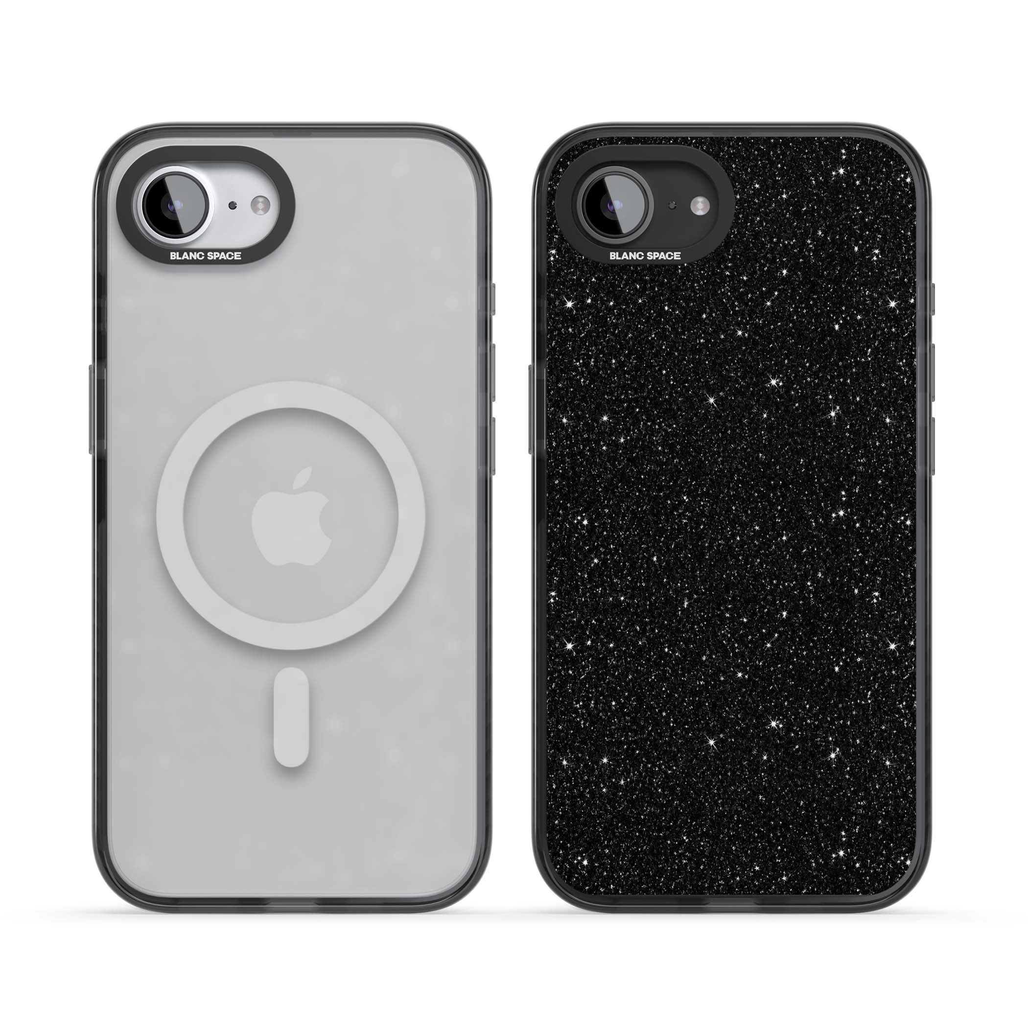 Black Glitter black glitter iPhone case featuring an all-over sparkly shimmer pattern on a jet black base | Black Impact Magsafe case for iPhone 16e, iPhone 17e