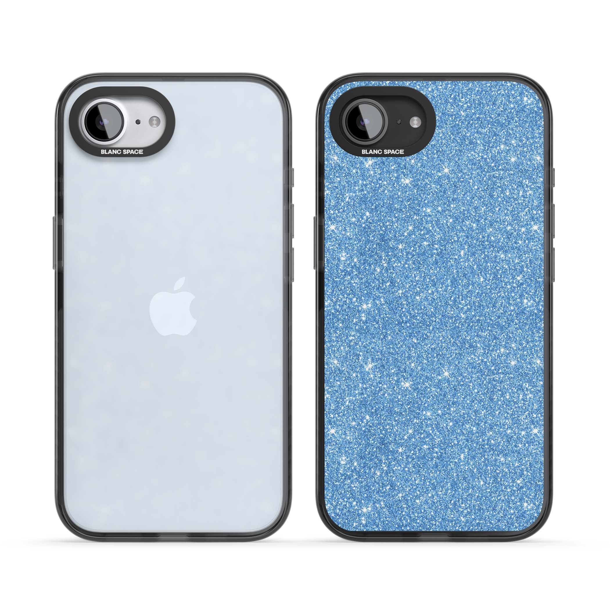 Blue Glitter blue glitter iPhone case featuring dense sparkling cerulean glitter with a glamorous shimmering finish | Black Impact case for iPhone 16e, iPhone 17e