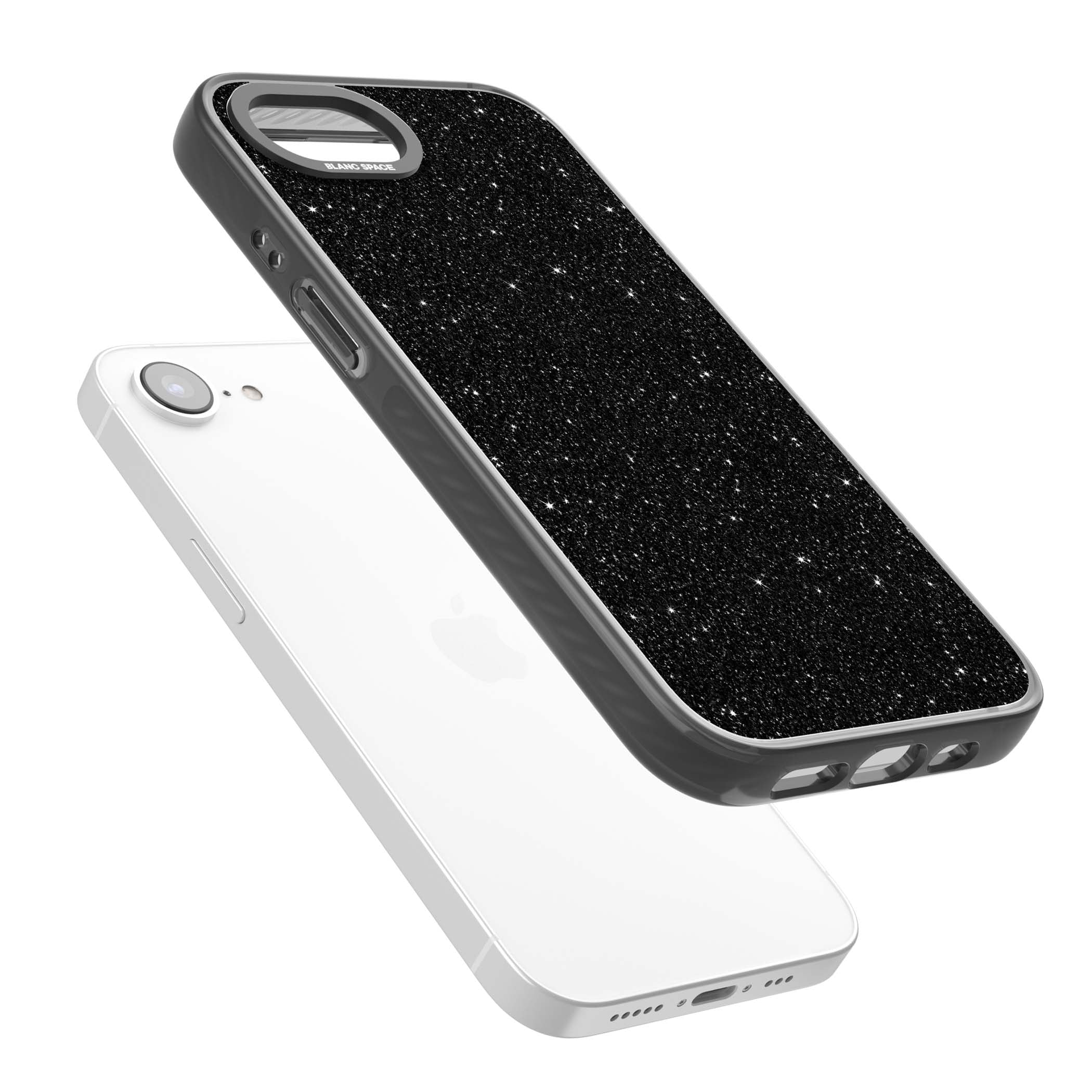 Black Glitter black glitter iPhone case featuring an all-over sparkly shimmer pattern on a jet black base | Black Impact case for iPhone 16e, iPhone 17e