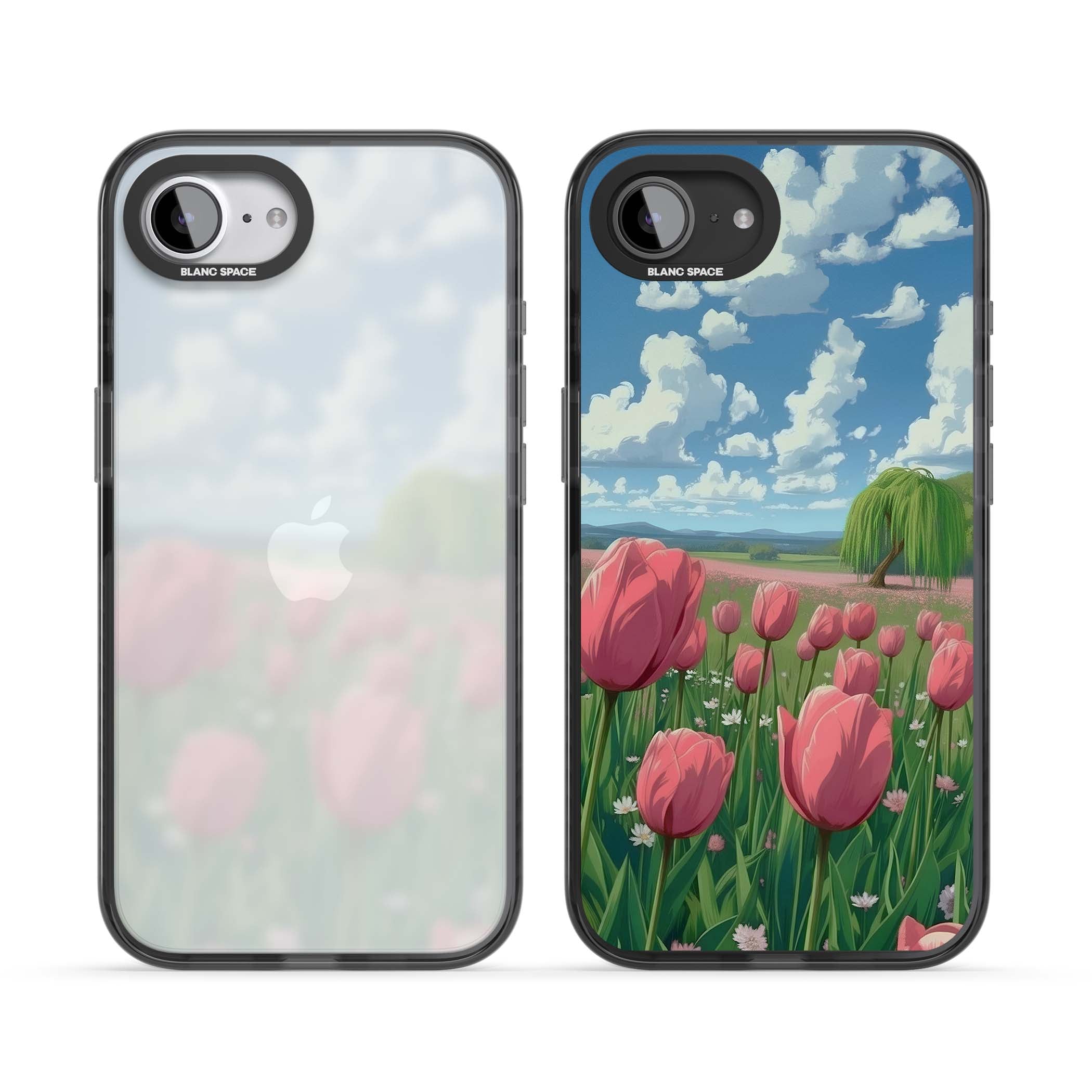 Willow By The Pink Tulips floral iPhone case | Black Impact case for iPhone 16e, iPhone 17e