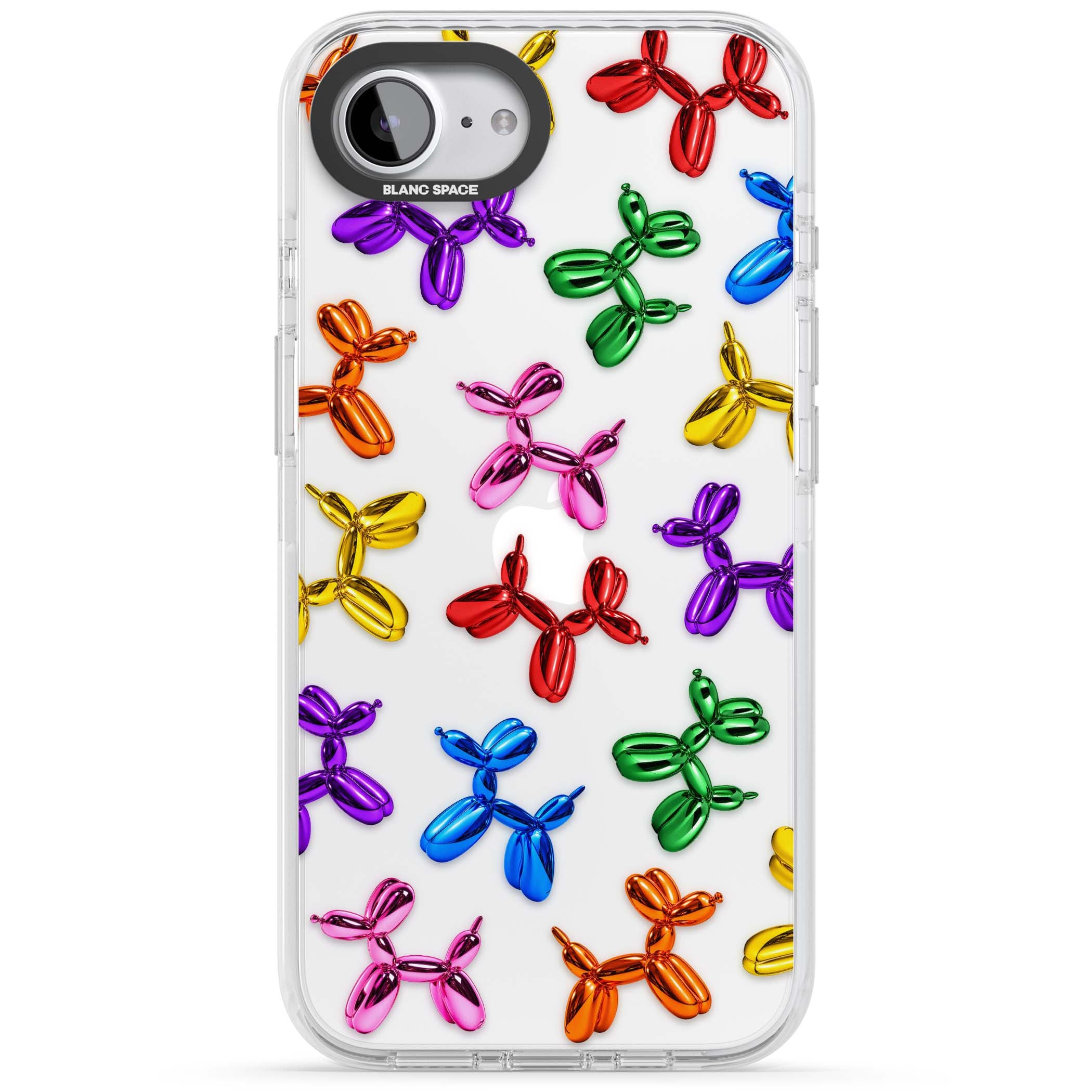 Balloon Dogs pop art iPhone case featuring rainbow chrome balloon dogs in Jeff Koons style | Clear Impact case for iPhone 16e, iPhone 17e