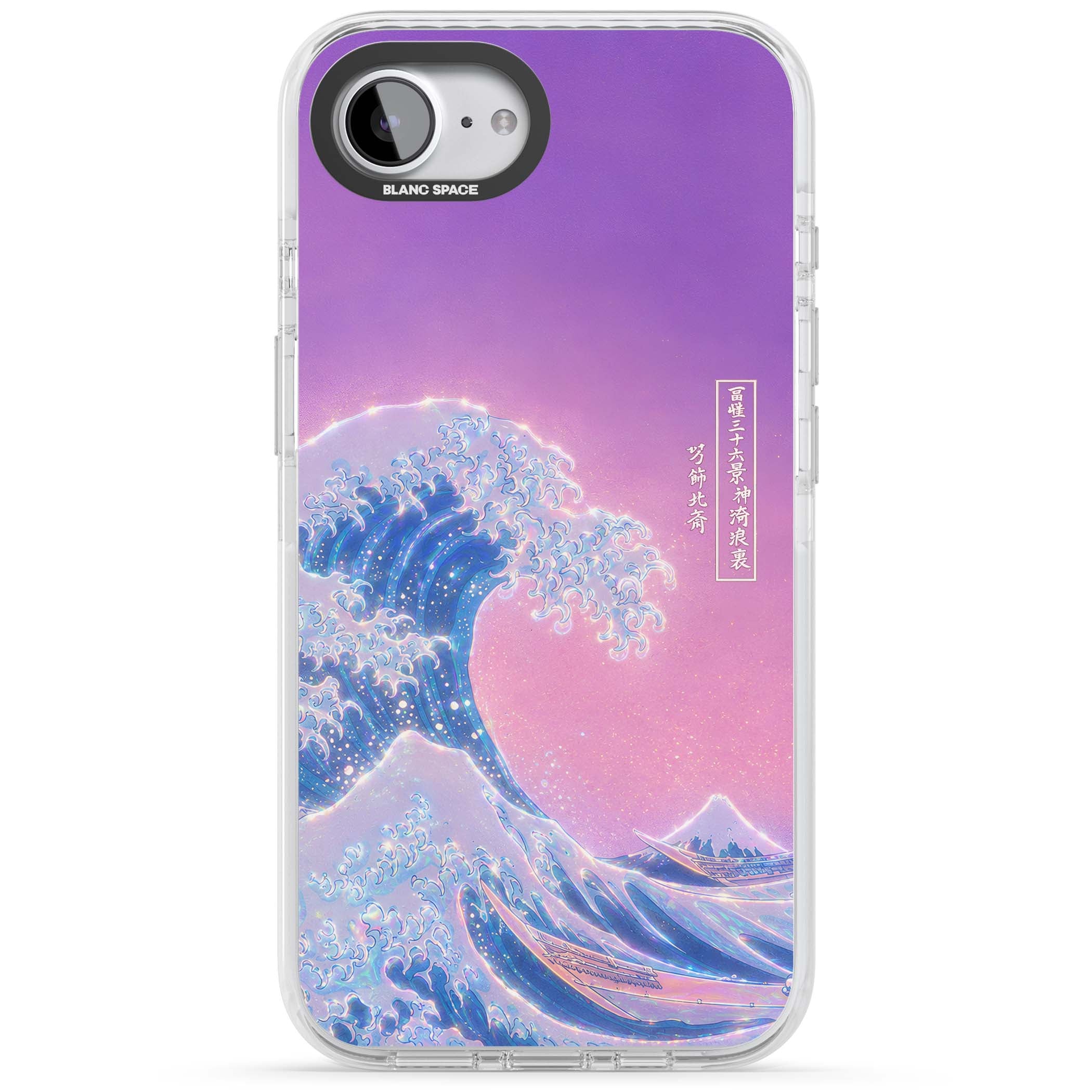The Great Opal Wave Japanese iPhone case featuring Hokusai's great wave in iridescent pastels with lilac sky and Mou | Clear Impact case for iPhone 16e, iPhone 17e