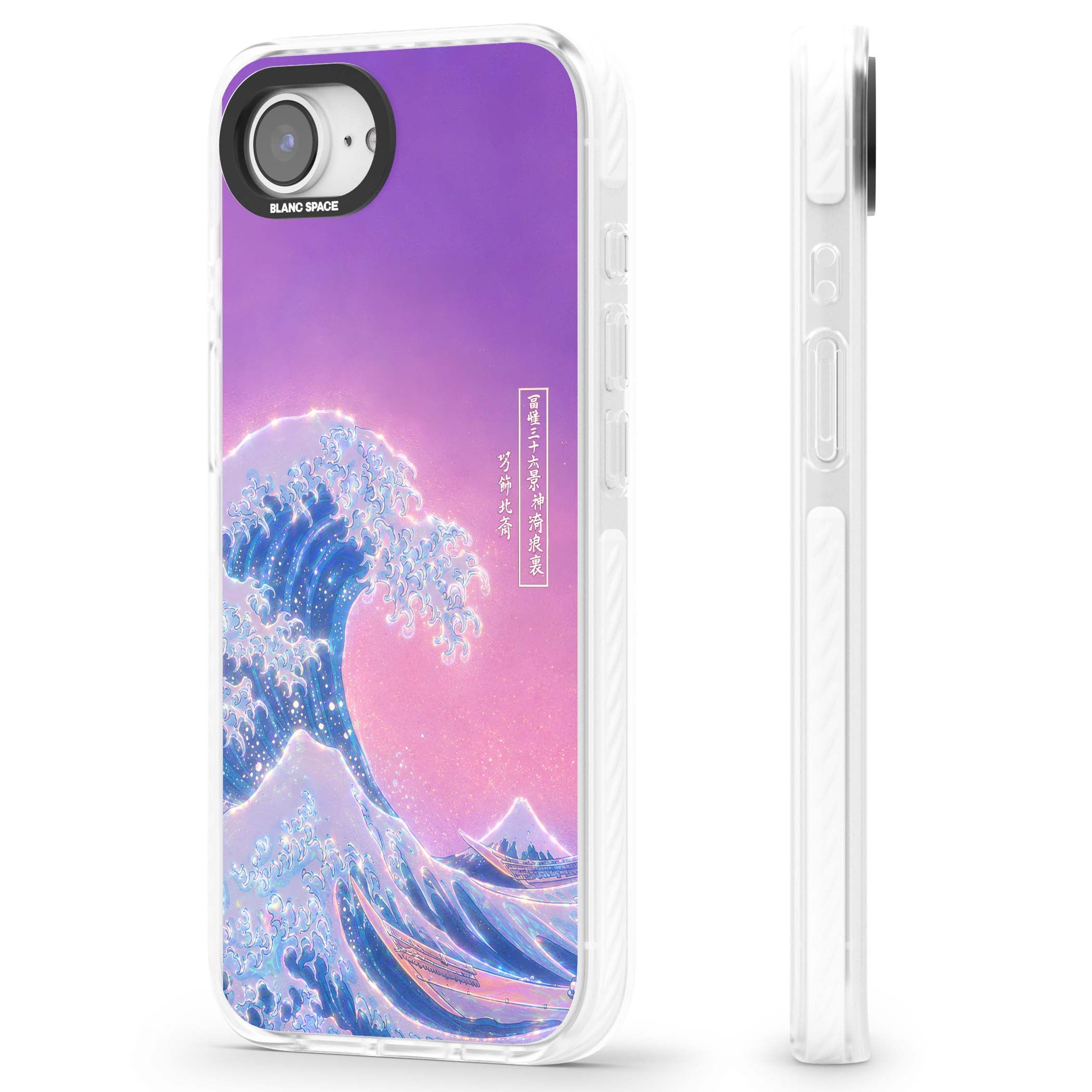 The Great Opal Wave Japanese iPhone case featuring Hokusai's great wave in iridescent pastels with lilac sky and Mou | Clear Impact case for iPhone 16e, iPhone 17e