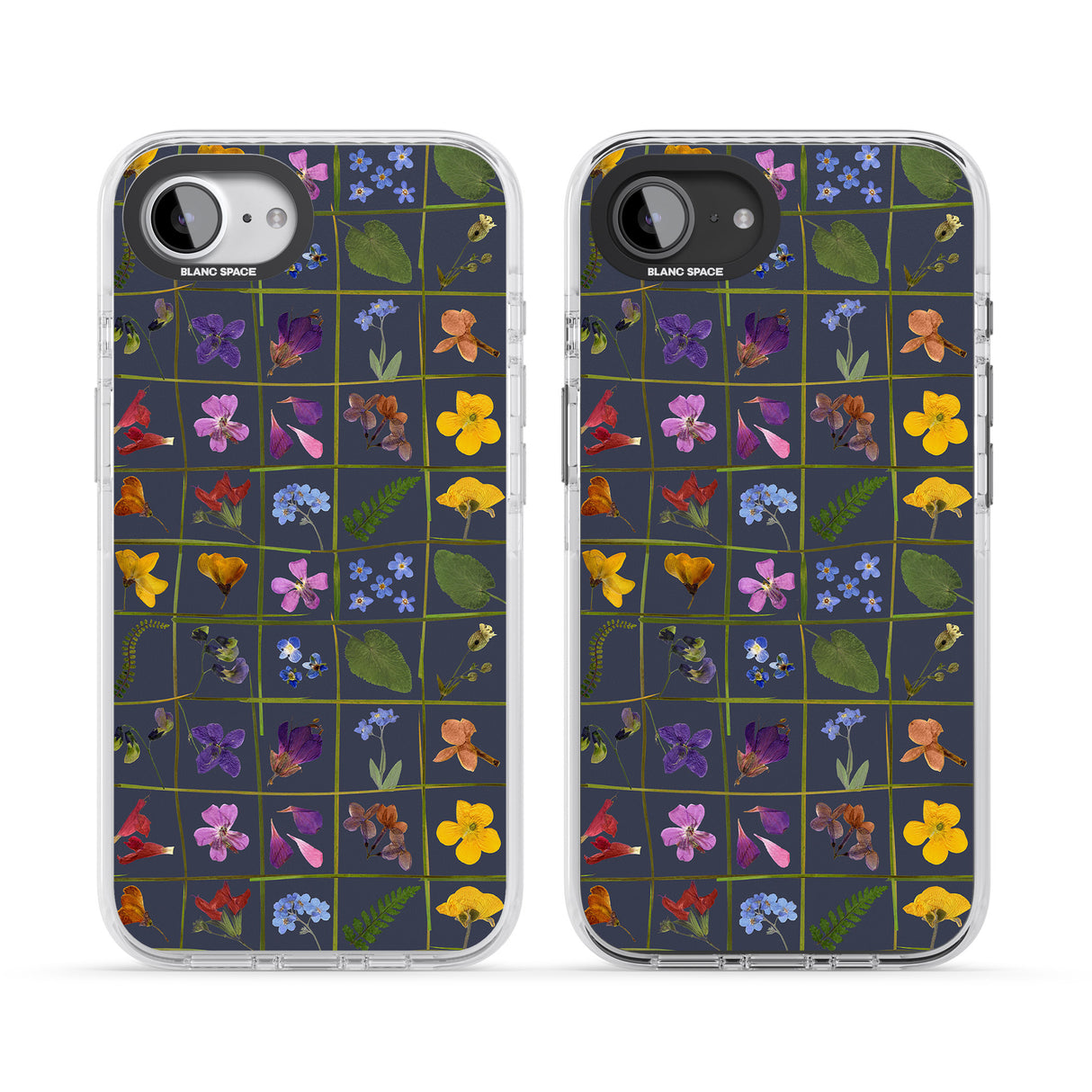 Wildflower Grid Boxes Pattern - Navy