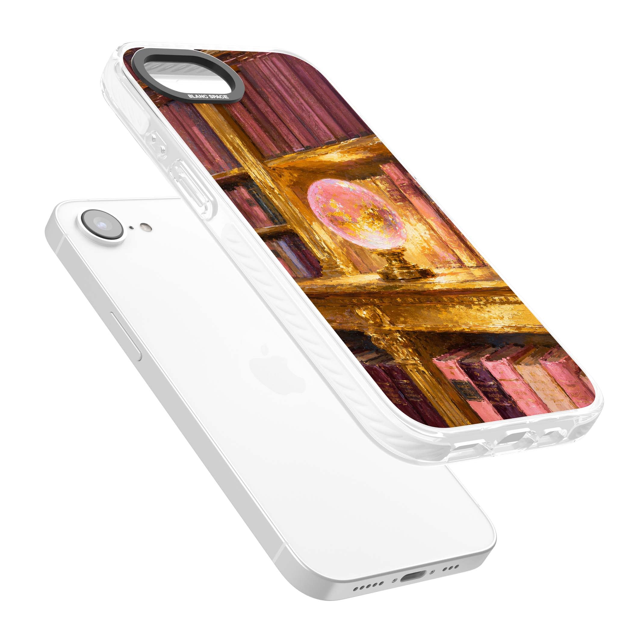 Gilded Library dark academia iPhone case featuring an oil painted crystal ball on a gilded library shelf with vintage | Clear Impact case for iPhone 16e, iPhone 17e