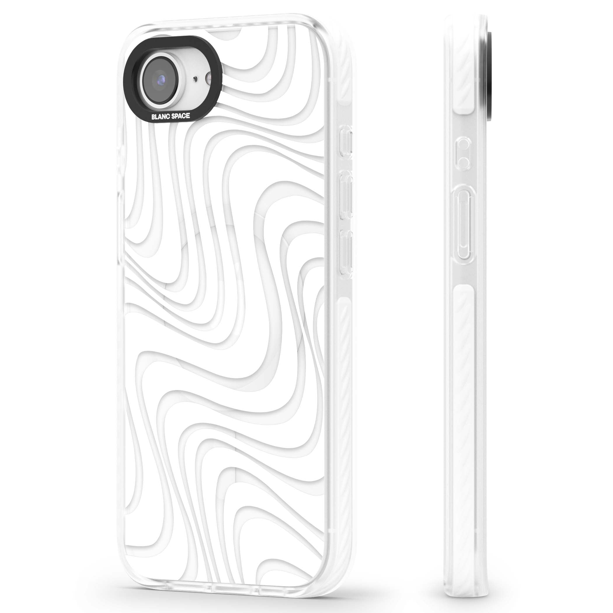 White Abstract Waves abstract iPhone case featuring flowing grey wave pattern on clear background | Impact Magsafe case for iPhone 16e, iPhone 17e