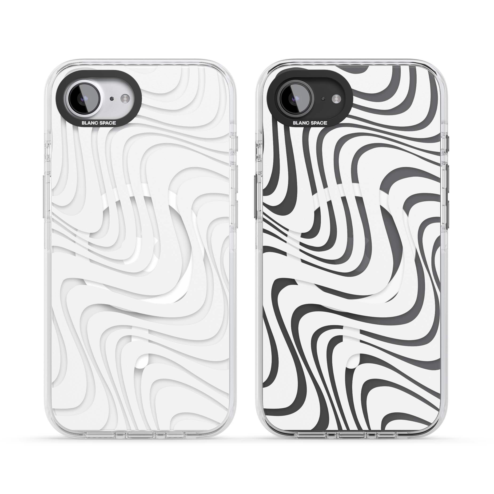White Abstract Waves abstract iPhone case featuring flowing grey wave pattern on clear background | Impact Magsafe case for iPhone 16e, iPhone 17e