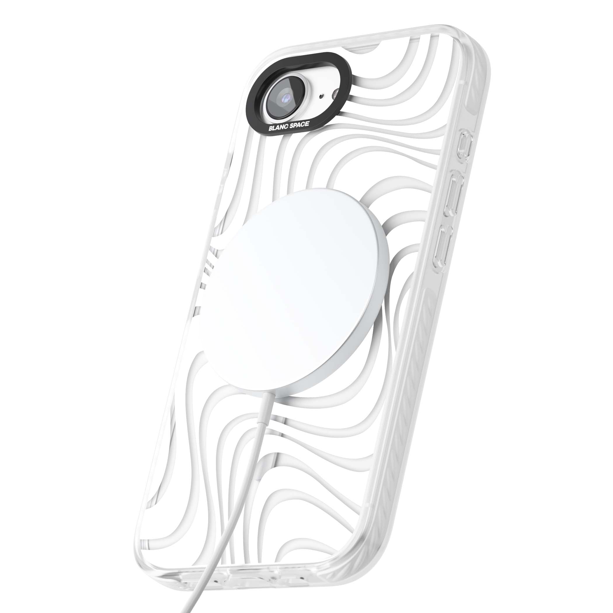 White Abstract Waves abstract iPhone case featuring flowing grey wave pattern on clear background | Impact Magsafe case for iPhone 16e, iPhone 17e