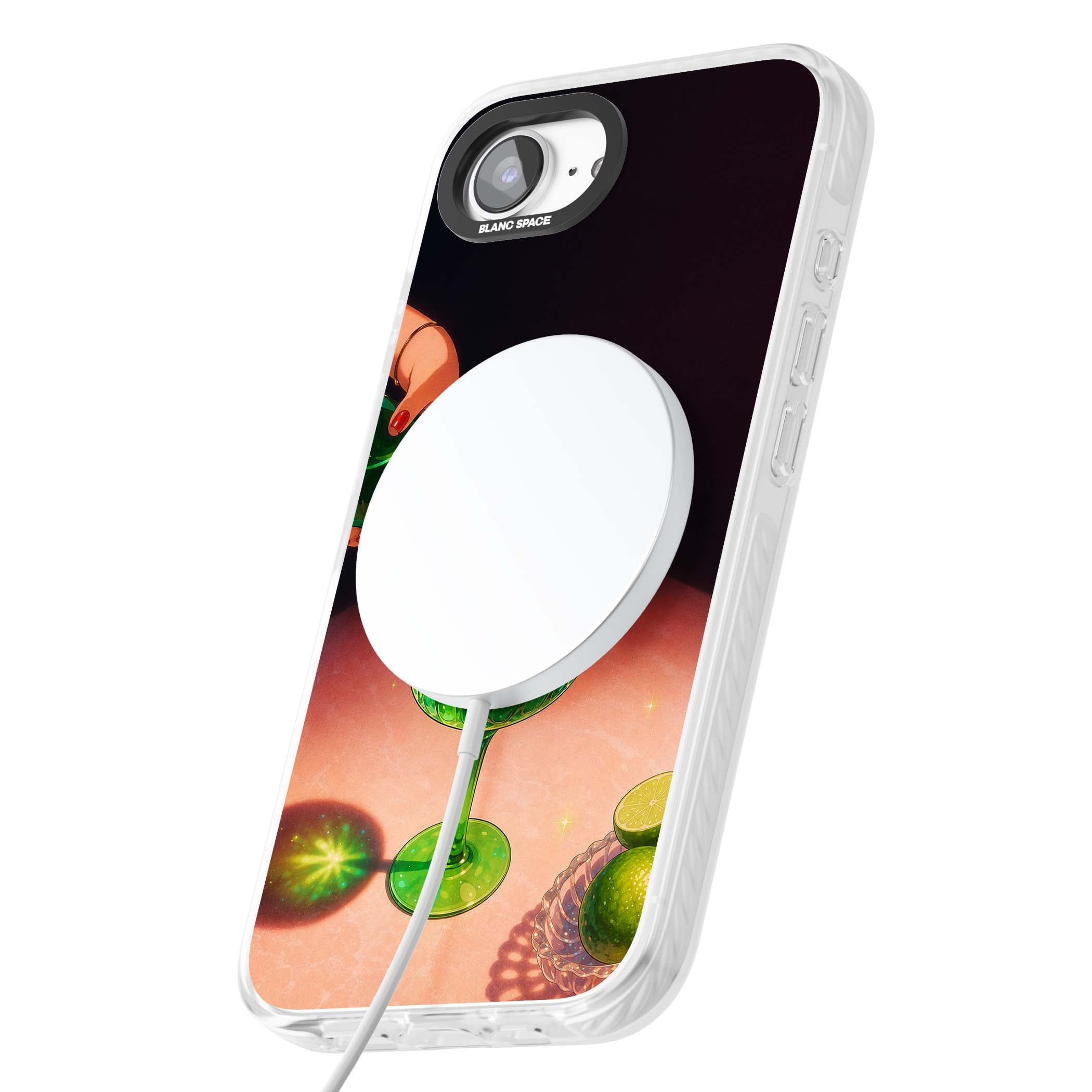 Absinthe Hour cocktail iPhone case featuring a green coupe glass, cherry garnish and vintage bottle pour illustration | Impact Magsafe case for iPhone 16e, iPhone 17e