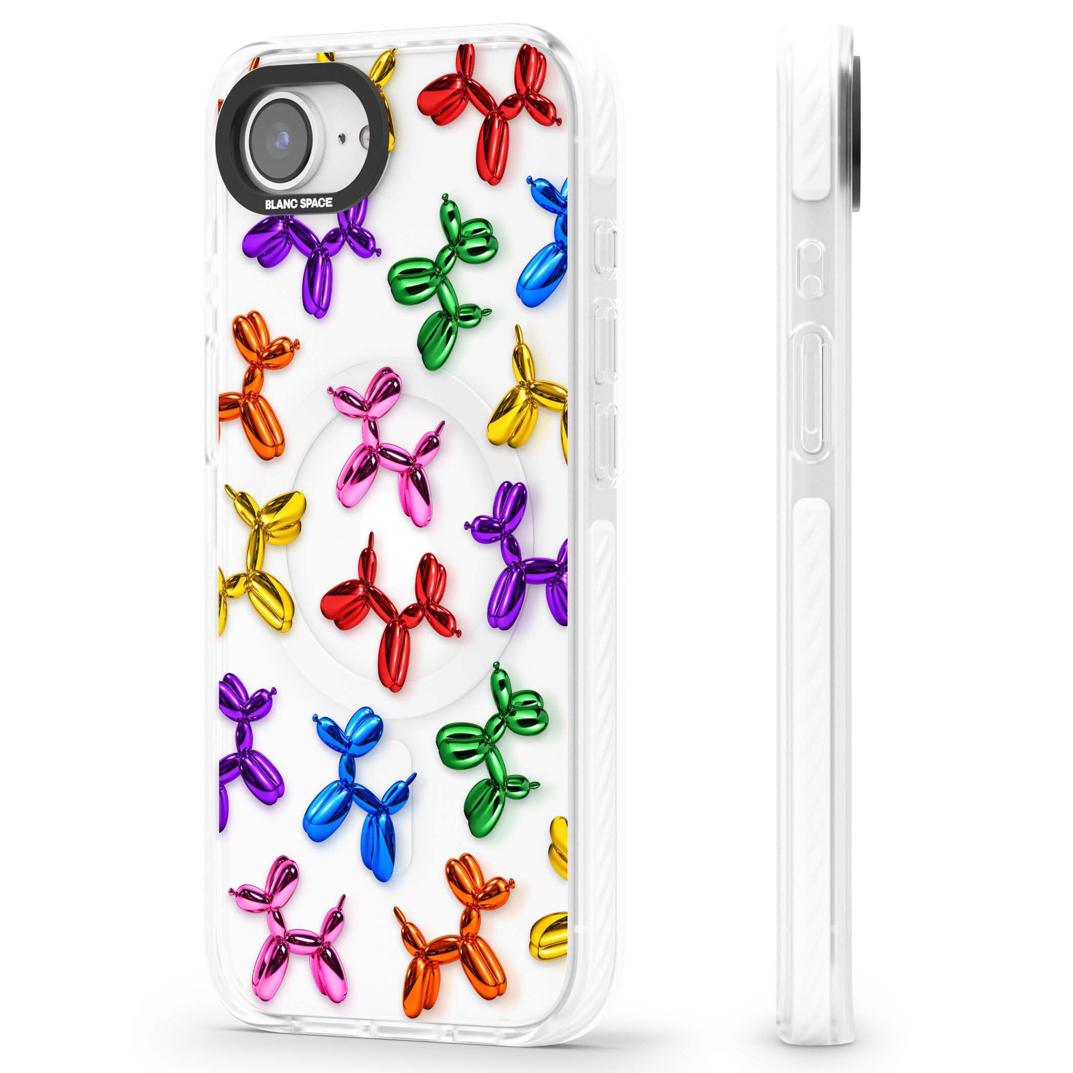 Balloon Dogs pop art iPhone case featuring rainbow chrome balloon dogs in Jeff Koons style | Impact Magsafe case for iPhone 16e, iPhone 17e