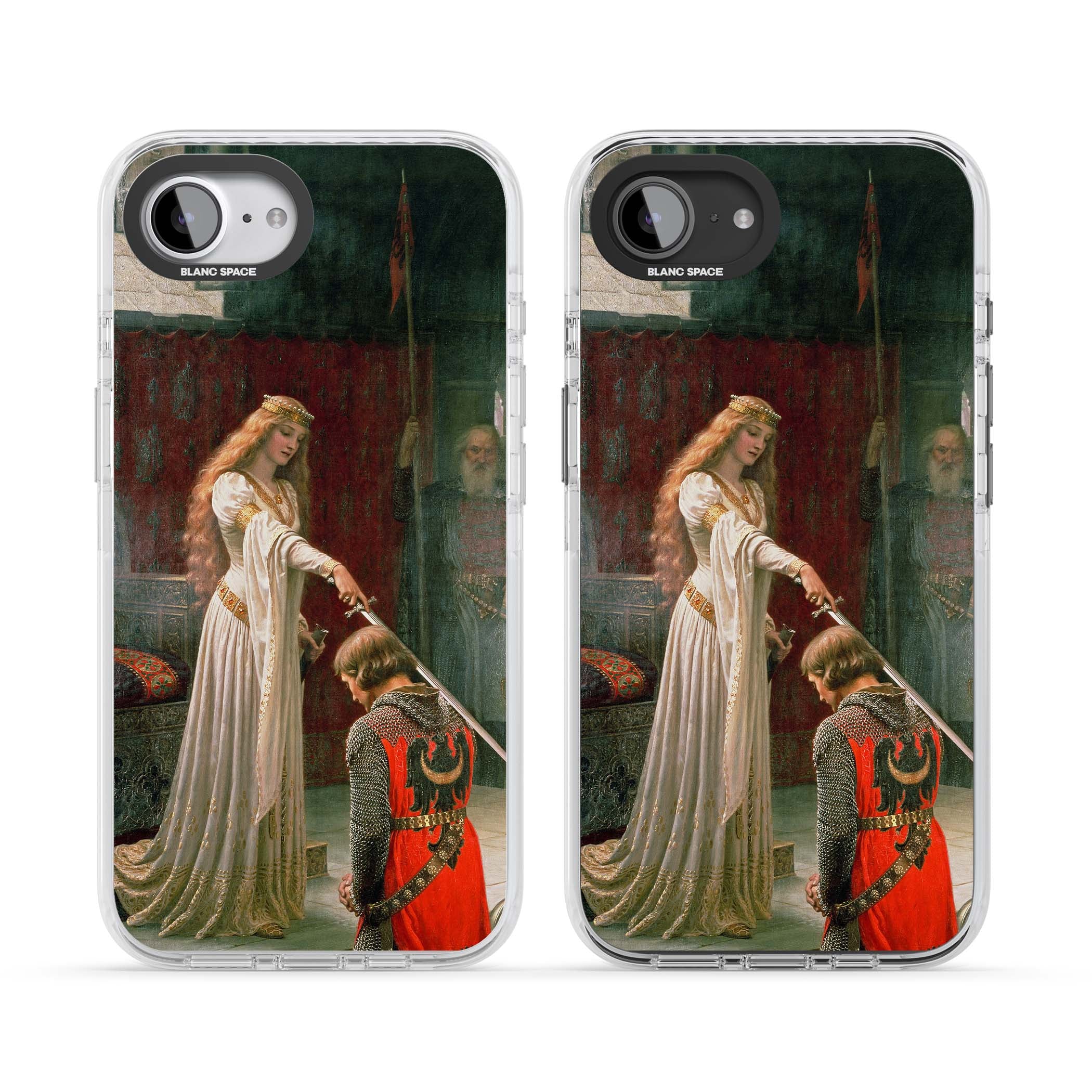The Accolade renaissance art iPhone case featuring Edmund Blair Leighton's painting of a queen knighting a kneeling knight | Impact Magsafe case for iPhone 16e, iPhone 17e