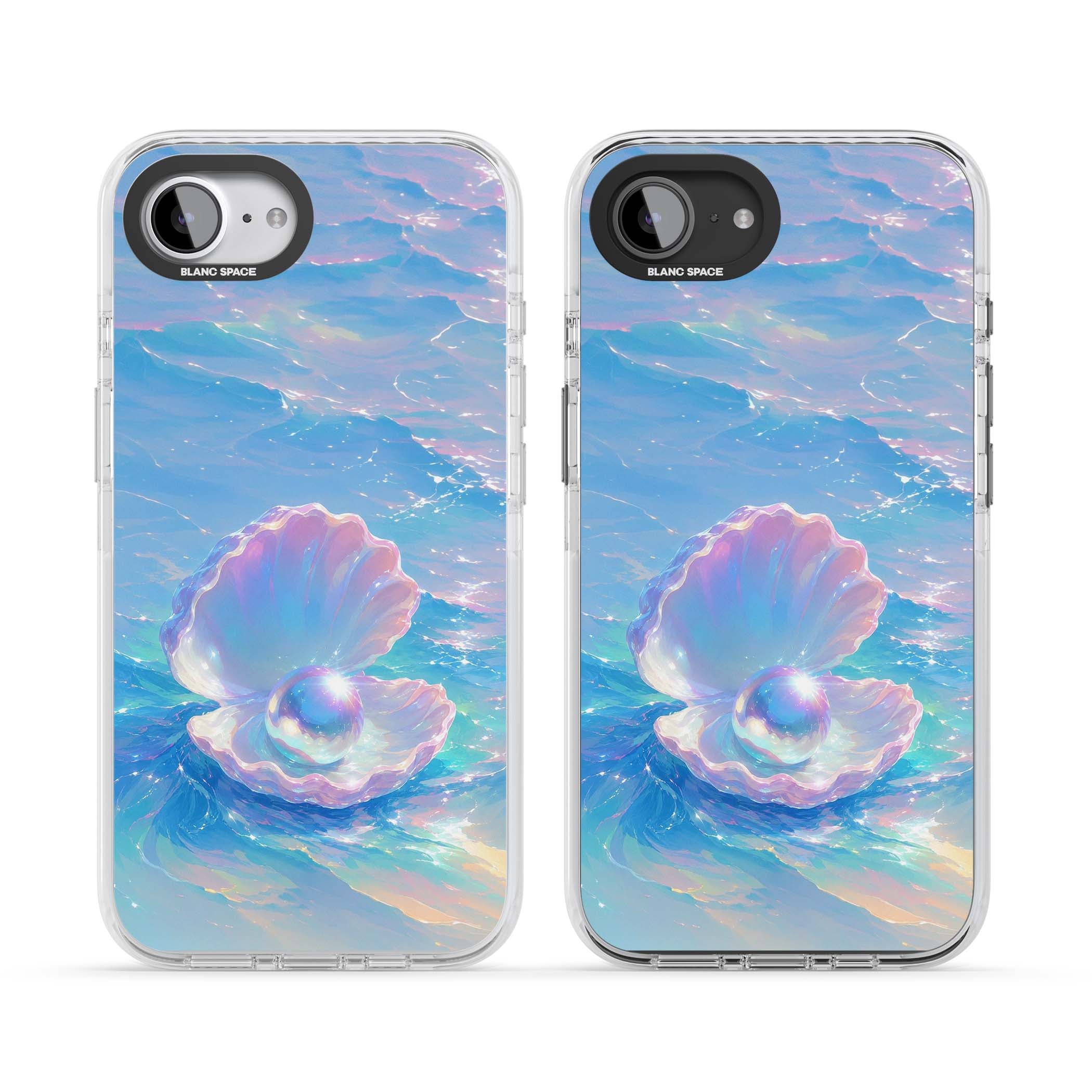 The Pearl Clam mermaidcore iPhone case featuring iridescent seashell, glowing pearl and pastel ocean waves | Impact Magsafe case for iPhone 16e, iPhone 17e