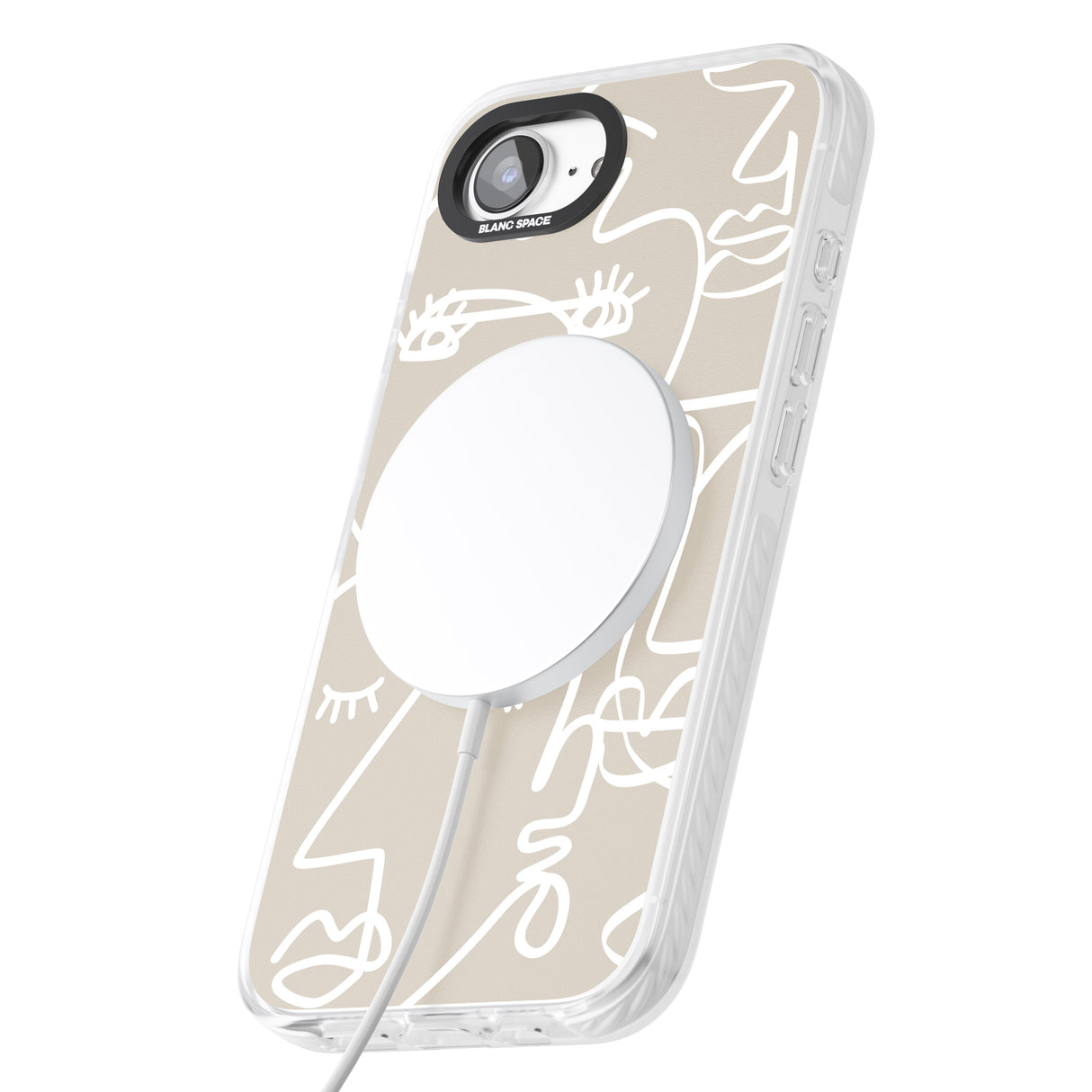 Abstract Continuous Line Faces White on Beige