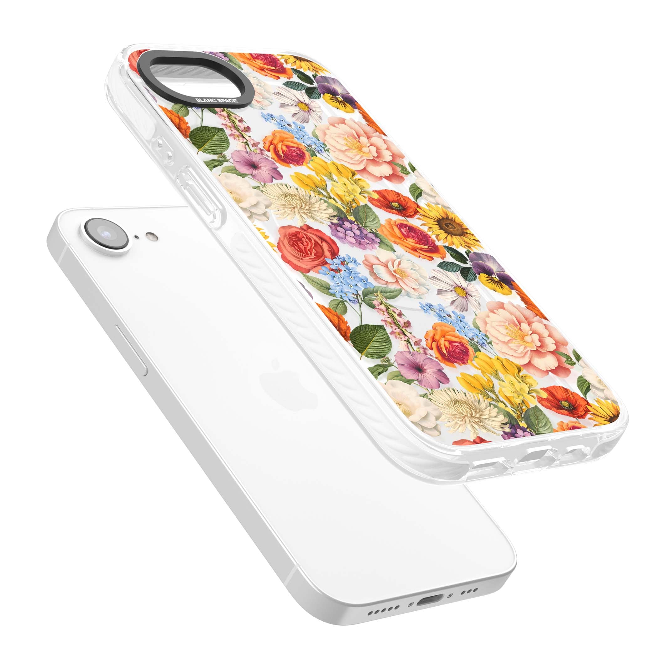 Bloom Basket floral iPhone case featuring cottage garden flowers including peonies, sunflowers, and wildflowers in pastel col | Impact Magsafe case for iPhone 16e, iPhone 17e