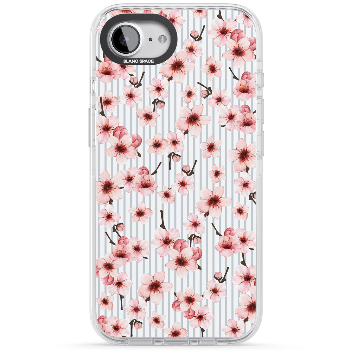 Cherry Blossoms on Blue Stripes Pattern