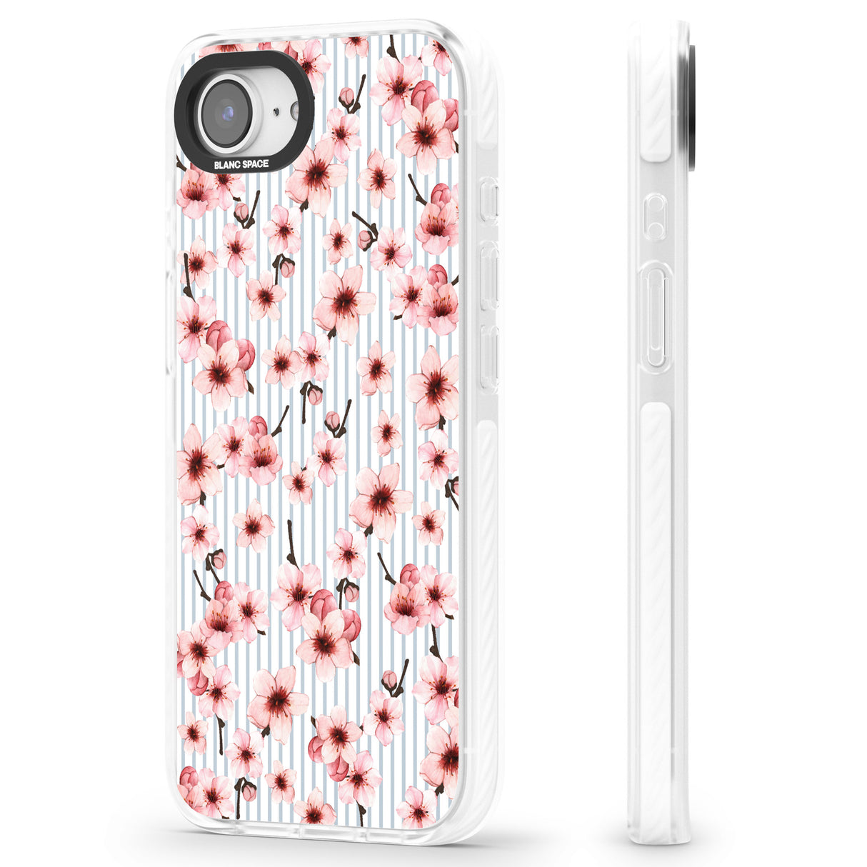 Cherry Blossoms on Blue Stripes Pattern