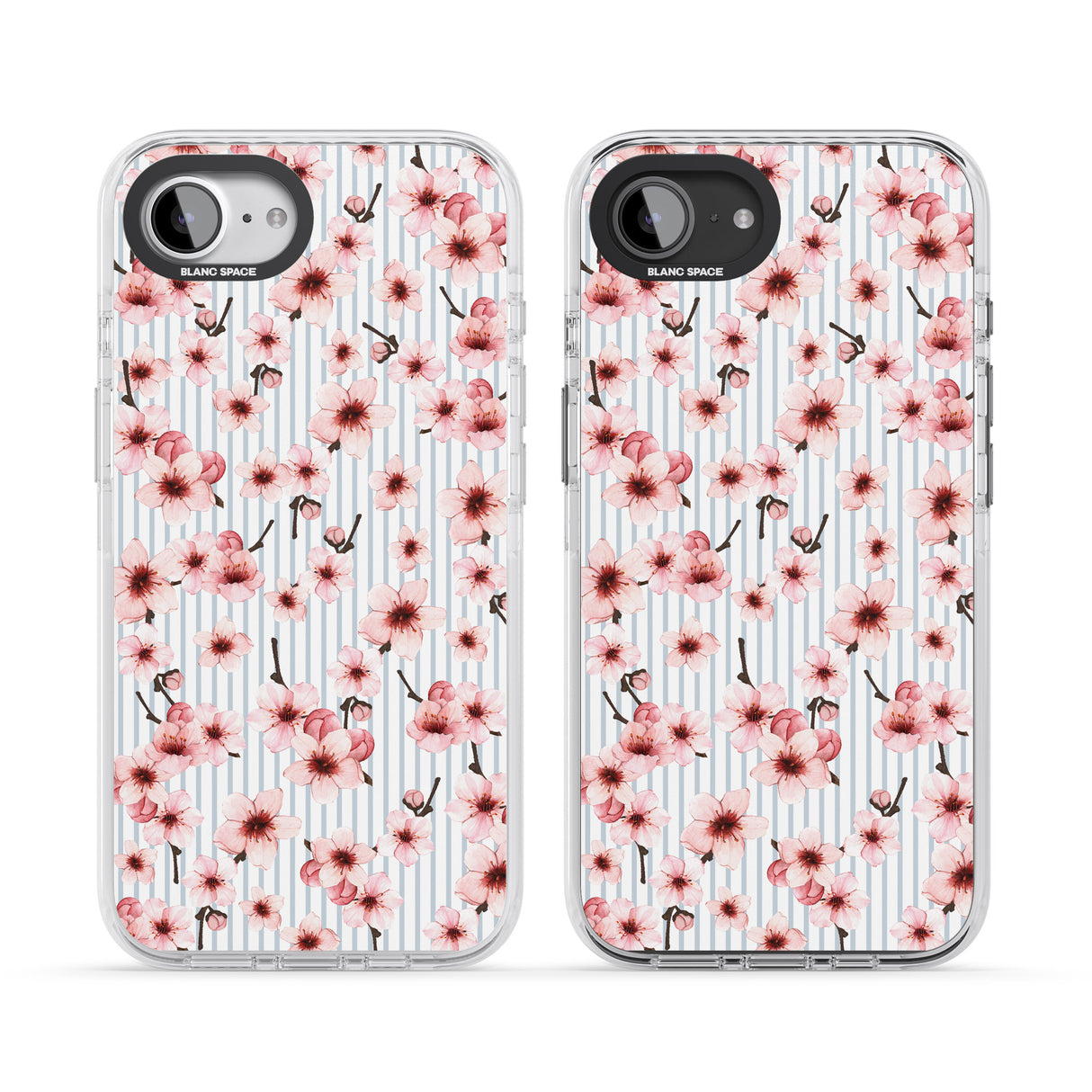 Cherry Blossoms on Blue Stripes Pattern