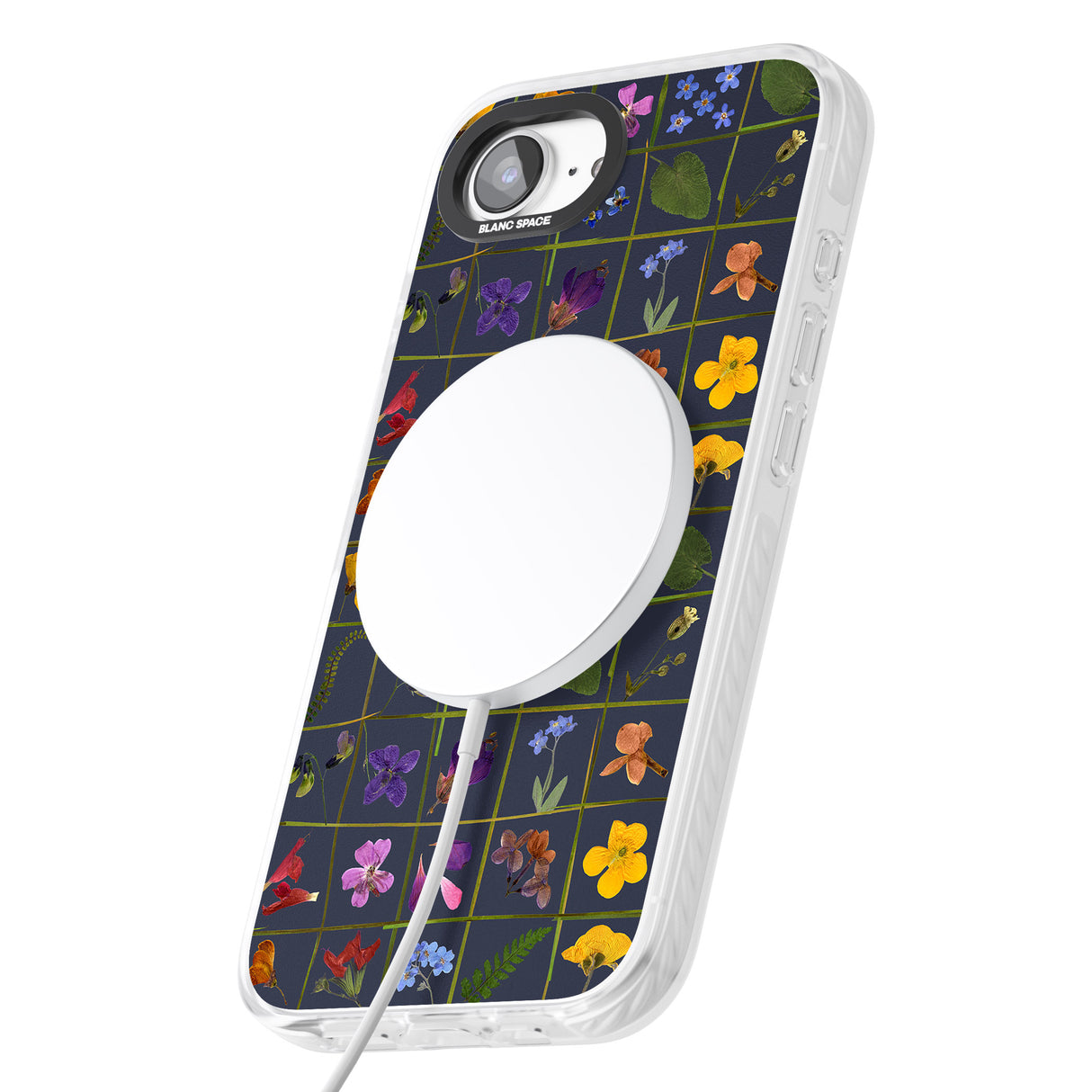 Wildflower Grid Boxes Pattern - Navy