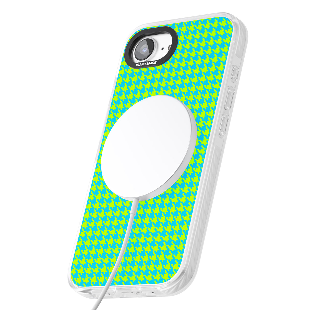 Neon Lime & Turquoise Houndstooth Pattern