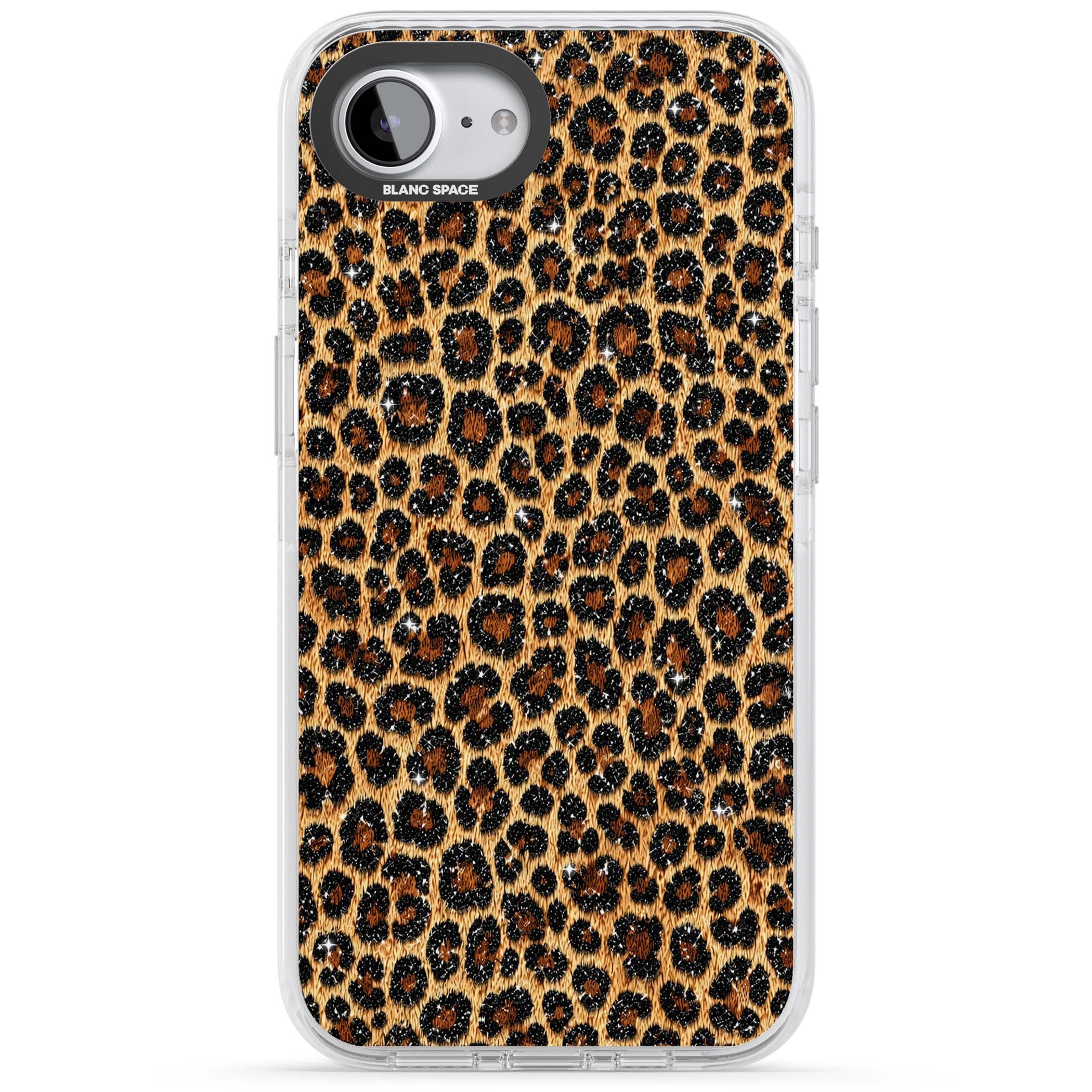 Diamond Leopard leopard print iPhone case featuring golden tan fur, black rosette spots and subtle glitter sparkle | Impact Magsafe case for iPhone 16e, iPhone 17e