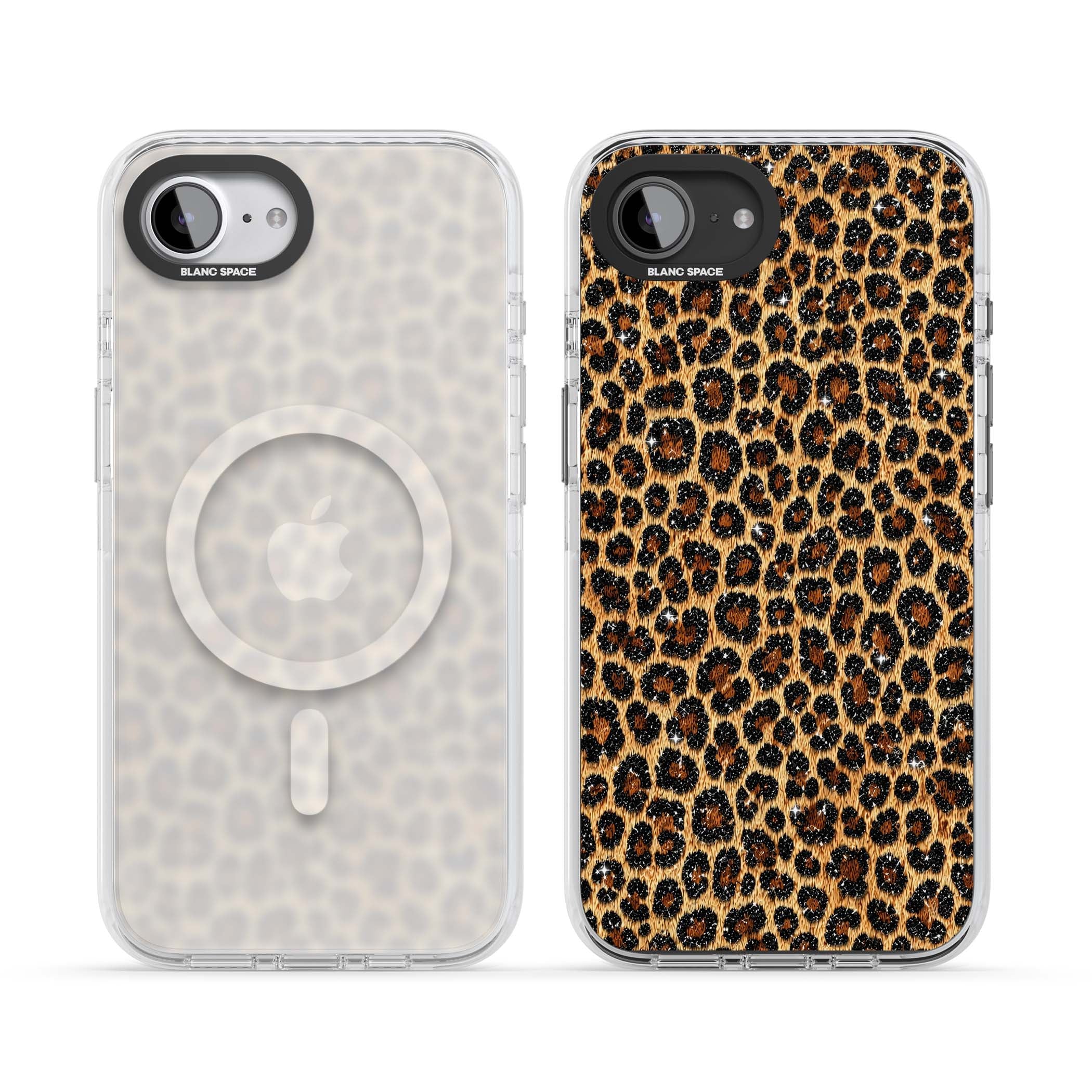 Diamond Leopard leopard print iPhone case featuring golden tan fur, black rosette spots and subtle glitter sparkle | Impact Magsafe case for iPhone 16e, iPhone 17e