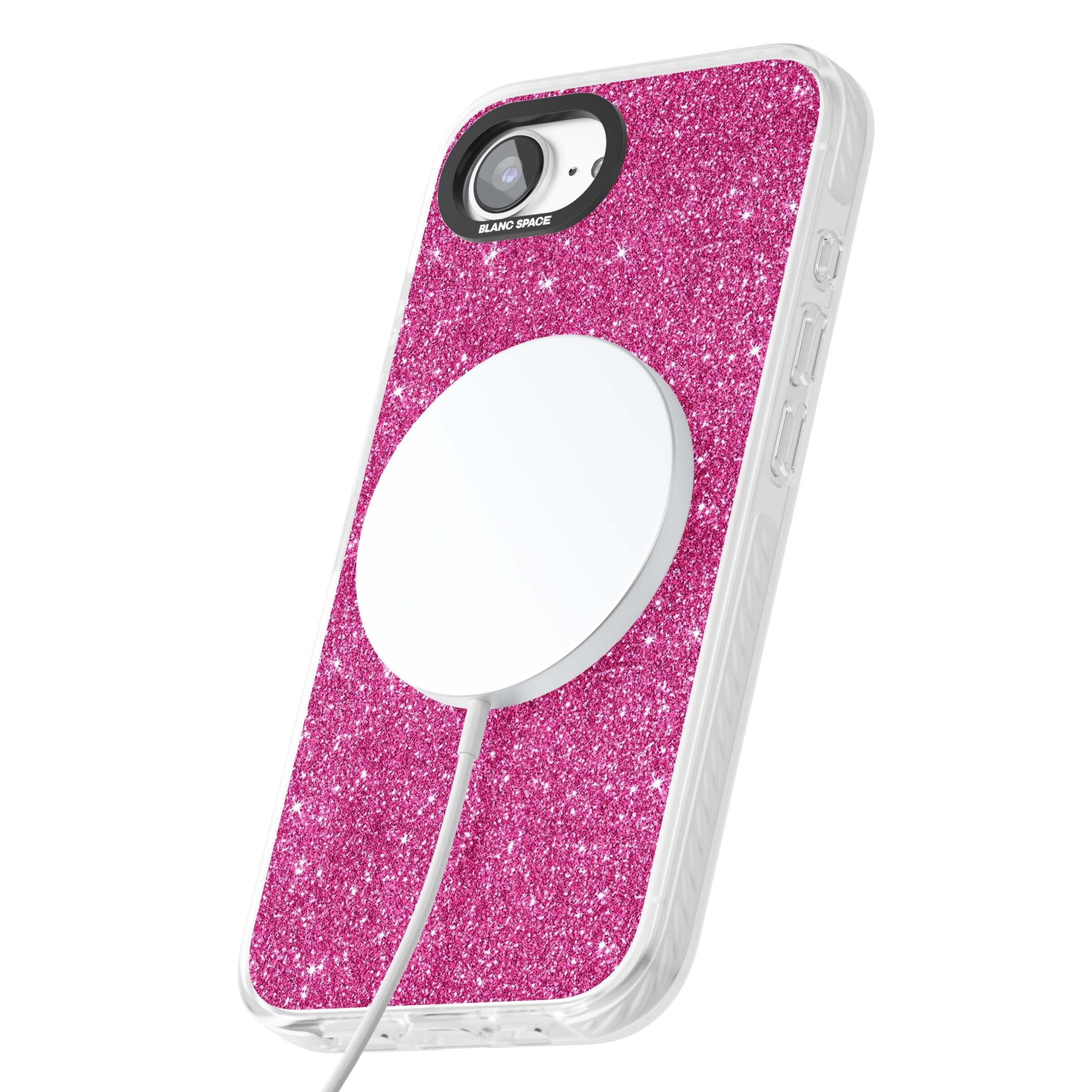 Pink Glitter Y2K iPhone case featuring hot pink glitter wallpaper with sparkle shimmer effect | Impact Magsafe case for iPhone 16e, iPhone 17e