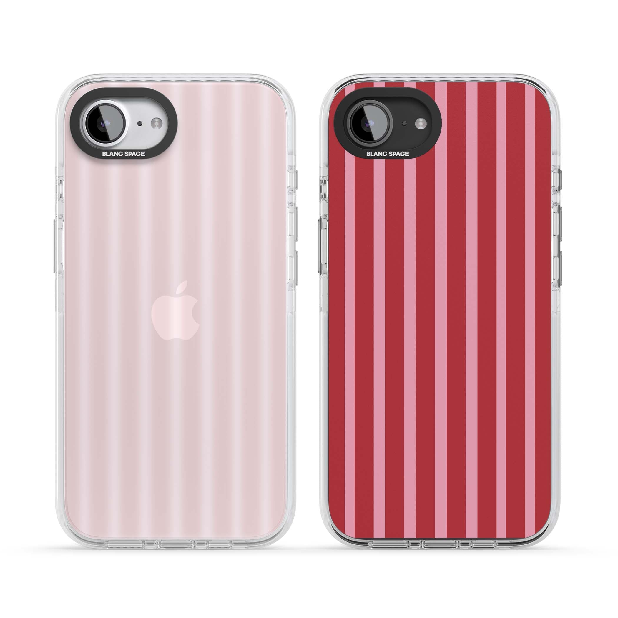 Raspberry Stripe coquette iPhone case featuring red and pink vertical stripes in a candy-inspired pattern | Clear Impact case for iPhone 16e, iPhone 17e