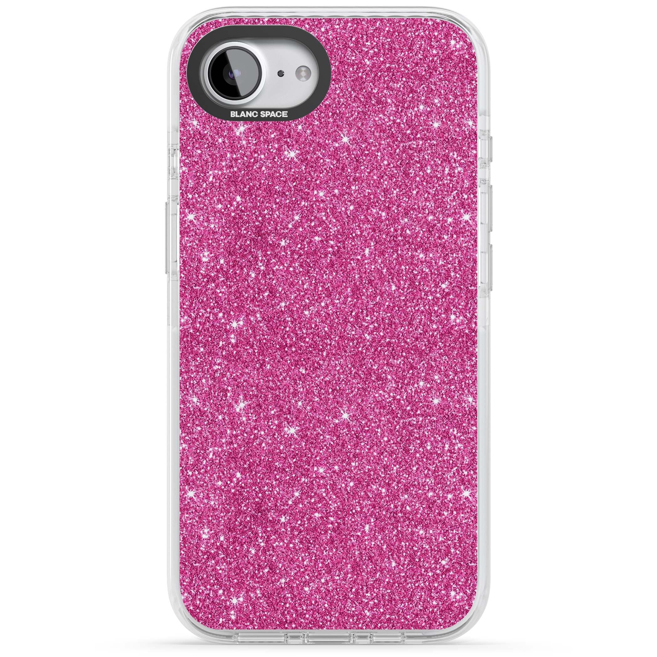 Pink Glitter Y2K iPhone case featuring hot pink glitter wallpaper with sparkle shimmer effect | Clear Impact case for iPhone 16e, iPhone 17e