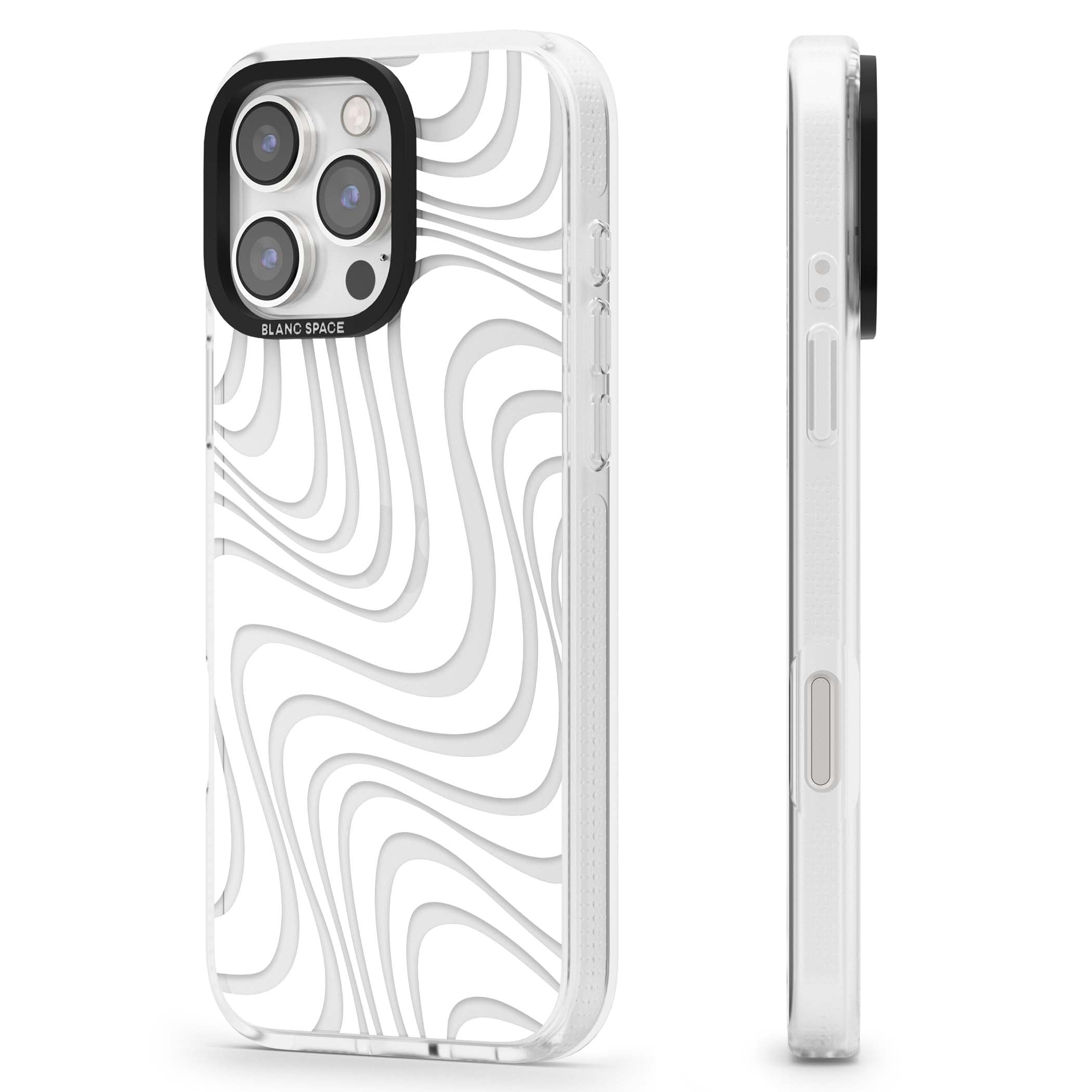 White Abstract Waves abstract iPhone case featuring flowing grey wave pattern on clear background | Clear Case Impact Air case for iPhone 16 Pro, iPhone 16 Pro Max