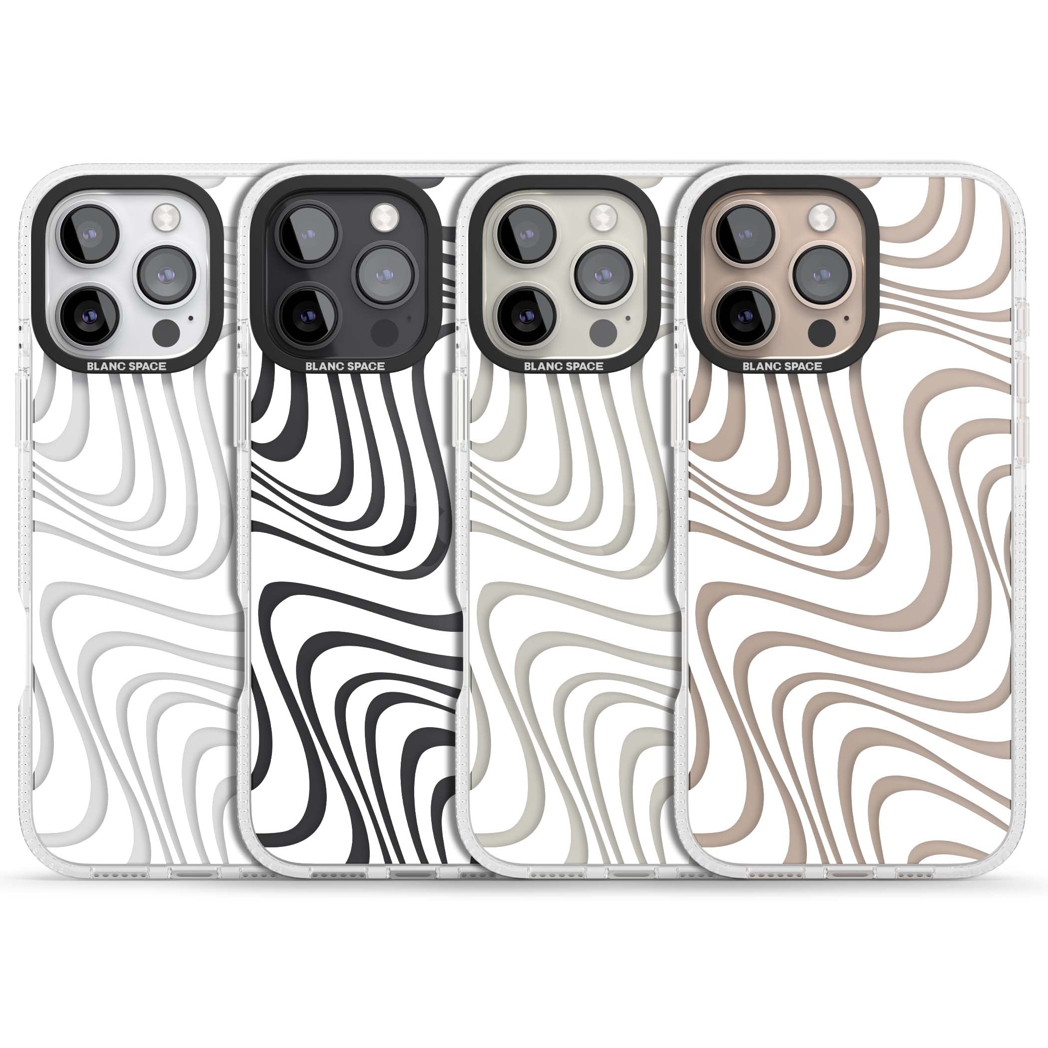 White Abstract Waves abstract iPhone case featuring flowing grey wave pattern on clear background | Clear Case Impact Air case for iPhone 16 Pro, iPhone 16 Pro Max