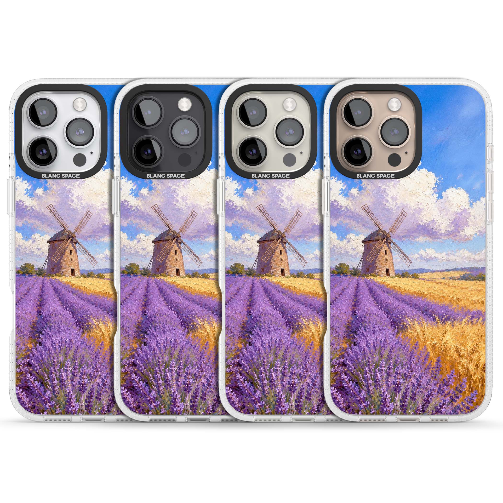 Lavender Mill cottagecore iPhone case featuring a French windmill, lavender field and golden wheat oil painting | Clear Case Impact Air case for iPhone 16 Pro, iPhone 16 Pro Max