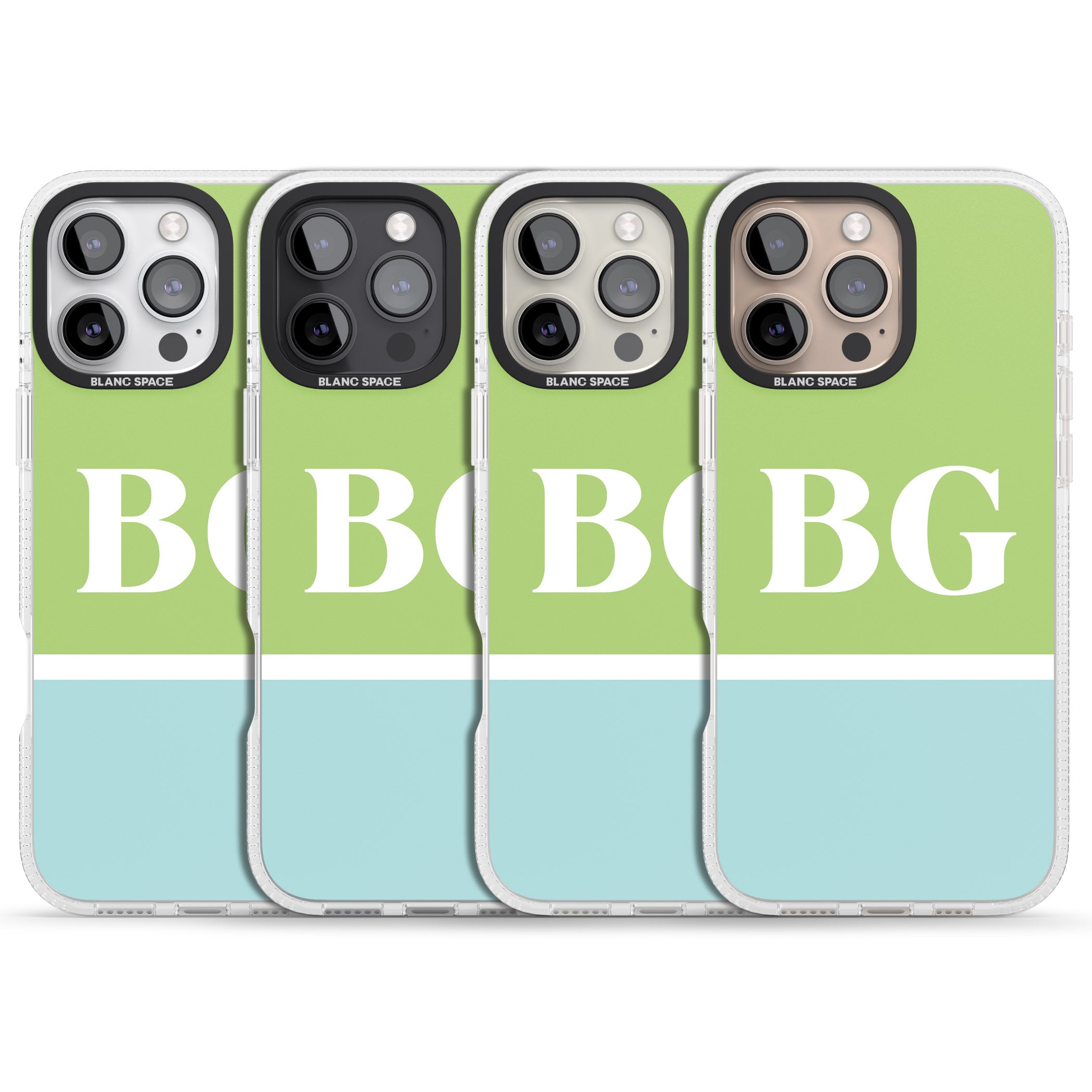 Personalised Colourblock: Green & Turquoise iPhone 16 Pro Max / 16 Pro Clear Case Impact Air - Blanc Space