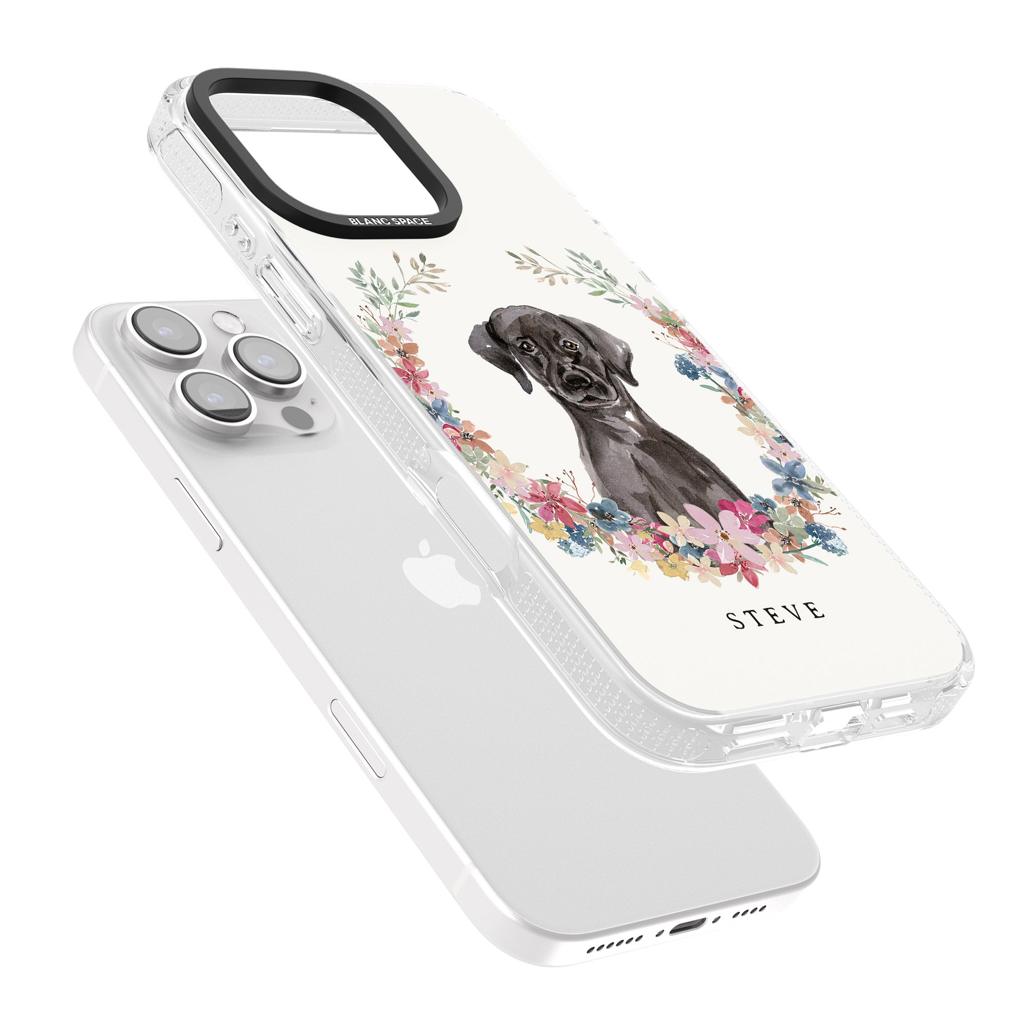 Personalised Black Lab Watercolour Dog Portrait iPhone 16 Pro Max / 16 Pro Clear Case Impact Air - Blanc Space