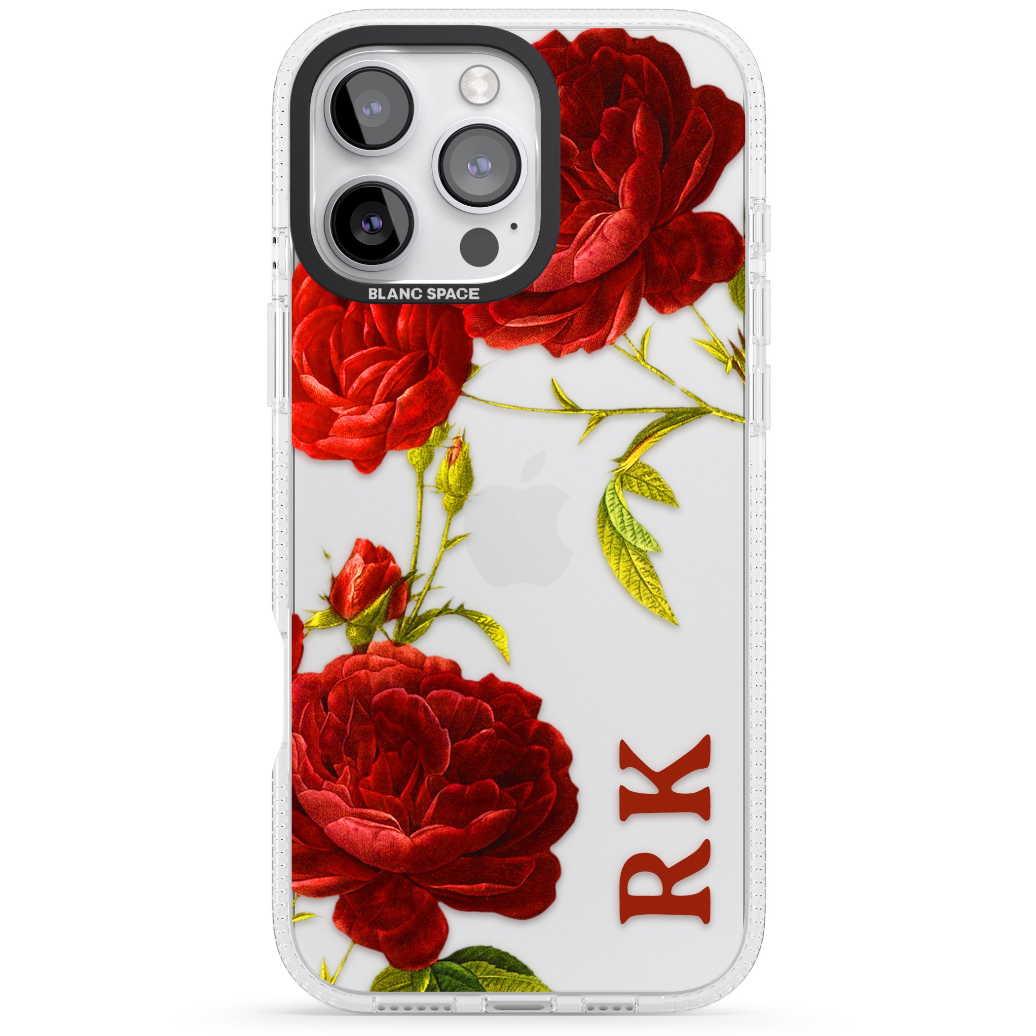 Personalised Clear Vintage Floral Red Roses iPhone 16 Pro Max / 16 Pro Clear Case Impact Air - Blanc Space