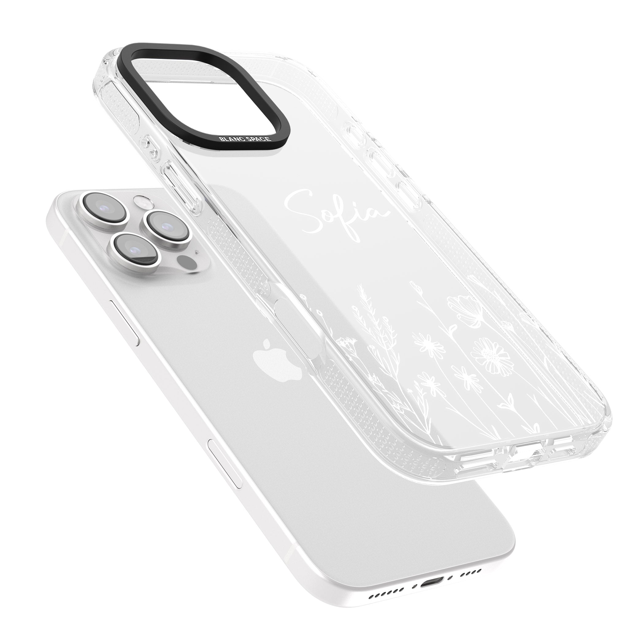 Personalised White Wildflowers iPhone 16 Pro Max / 16 Pro Clear Case Impact Air - Blanc Space
