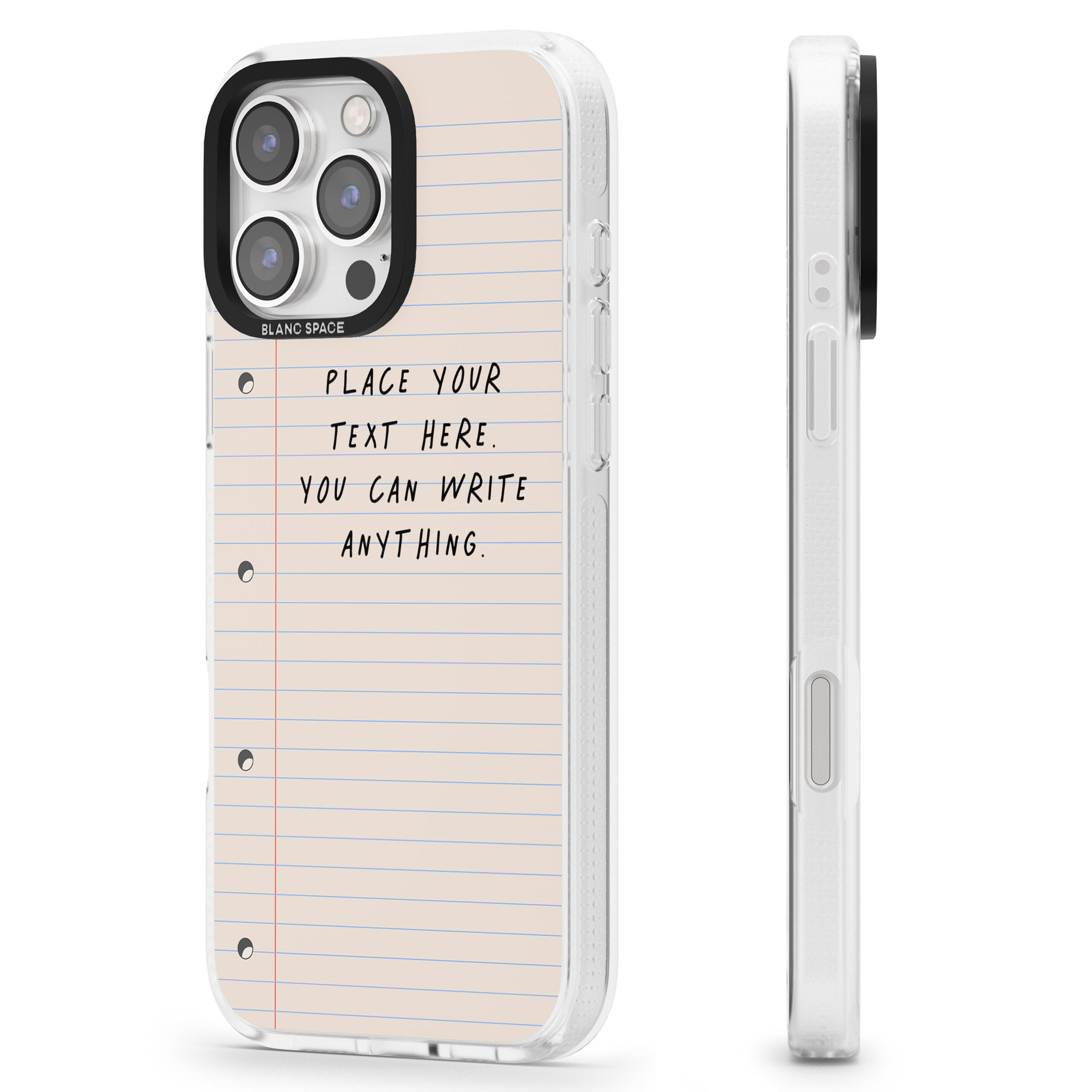 Personalised School Paper iPhone 16 Pro Max / 16 Pro Clear Case Impact Air - Blanc Space