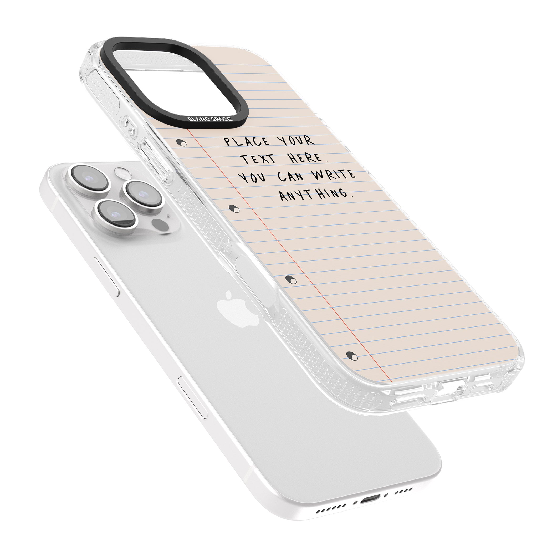 Personalised School Paper iPhone 16 Pro Max / 16 Pro Clear Case Impact Air - Blanc Space