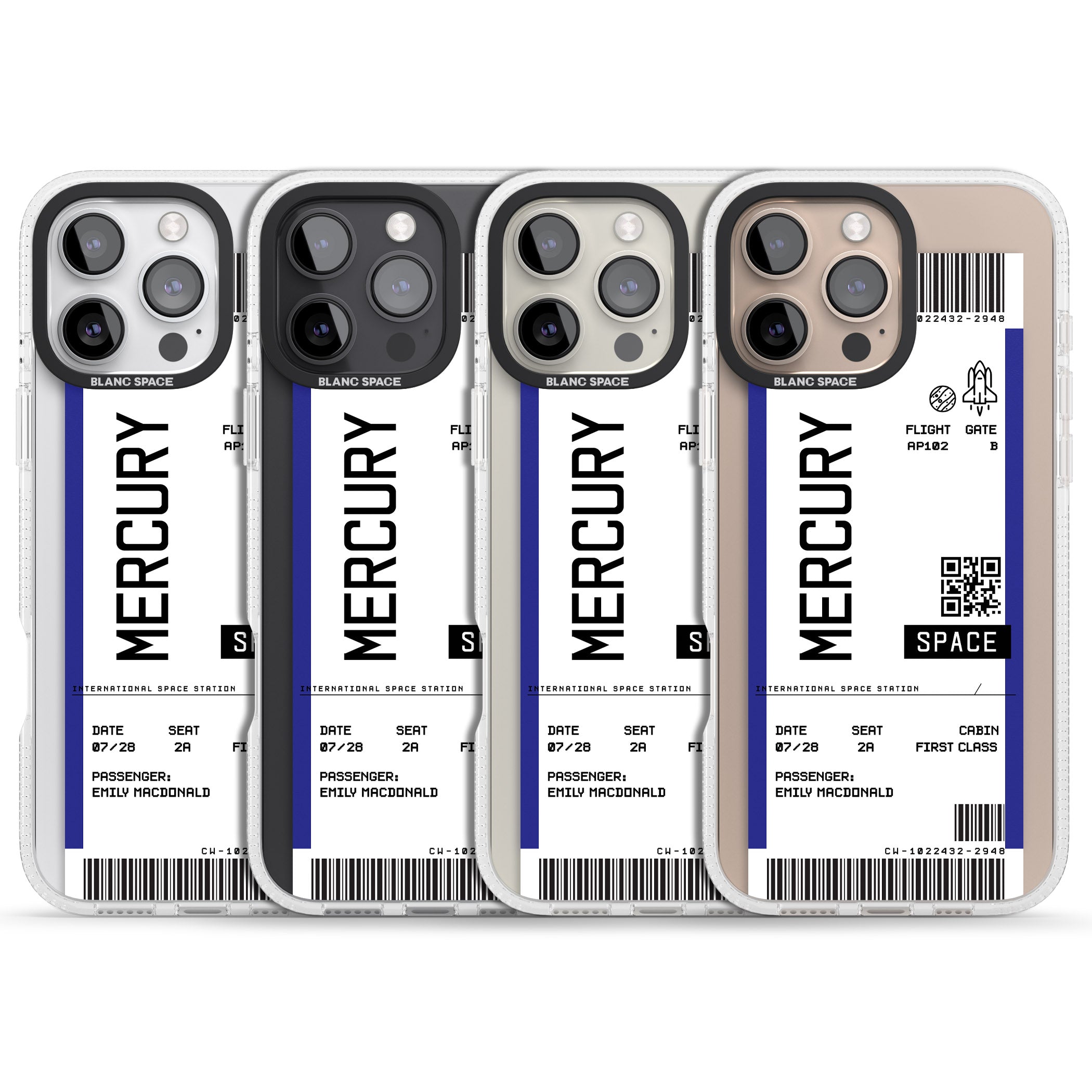 Personalised Mercury Space Travel Ticket iPhone 16 Pro Max / 16 Pro Clear Case Impact Air - Blanc Space