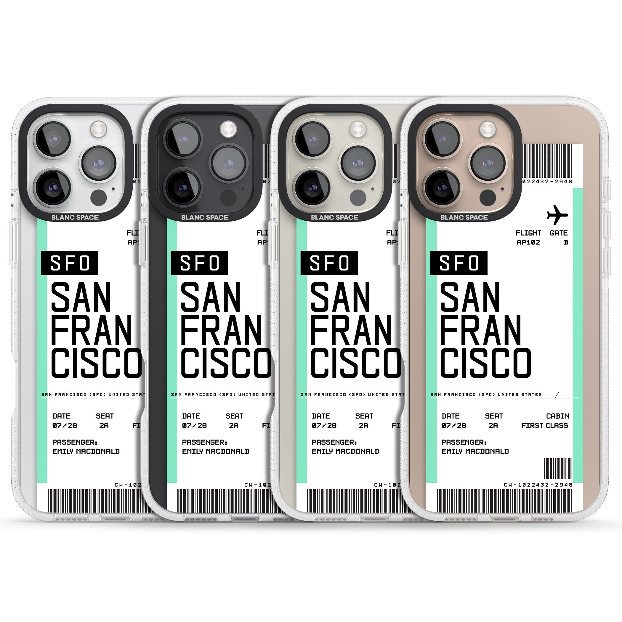 Personalised San Francisco Boarding Pass iPhone 16 Pro Max / 16 Pro Clear Case Impact Air - Blanc Space