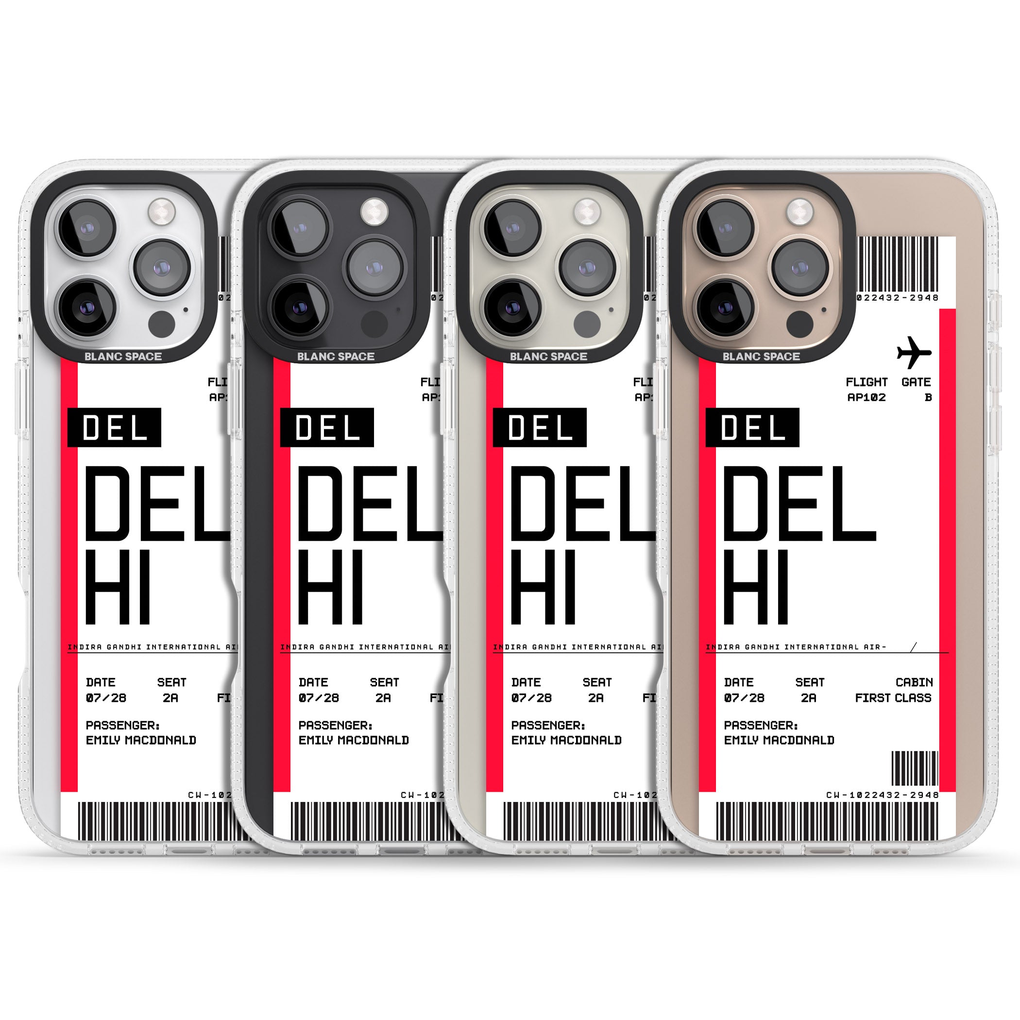 Personalised Delhi Boarding Pass iPhone 16 Pro Max / 16 Pro Clear Case Impact Air - Blanc Space