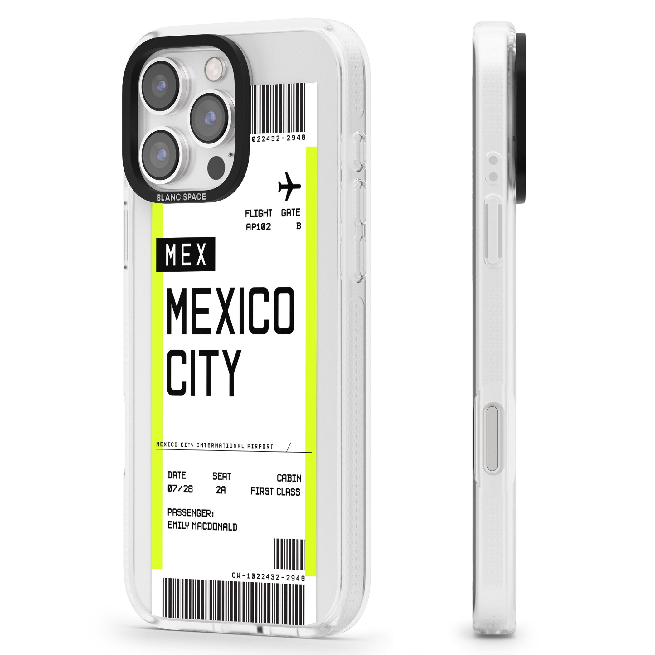 Personalised Mexico City Boarding Pass iPhone 16 Pro Max / 16 Pro Clear Case Impact Air - Blanc Space