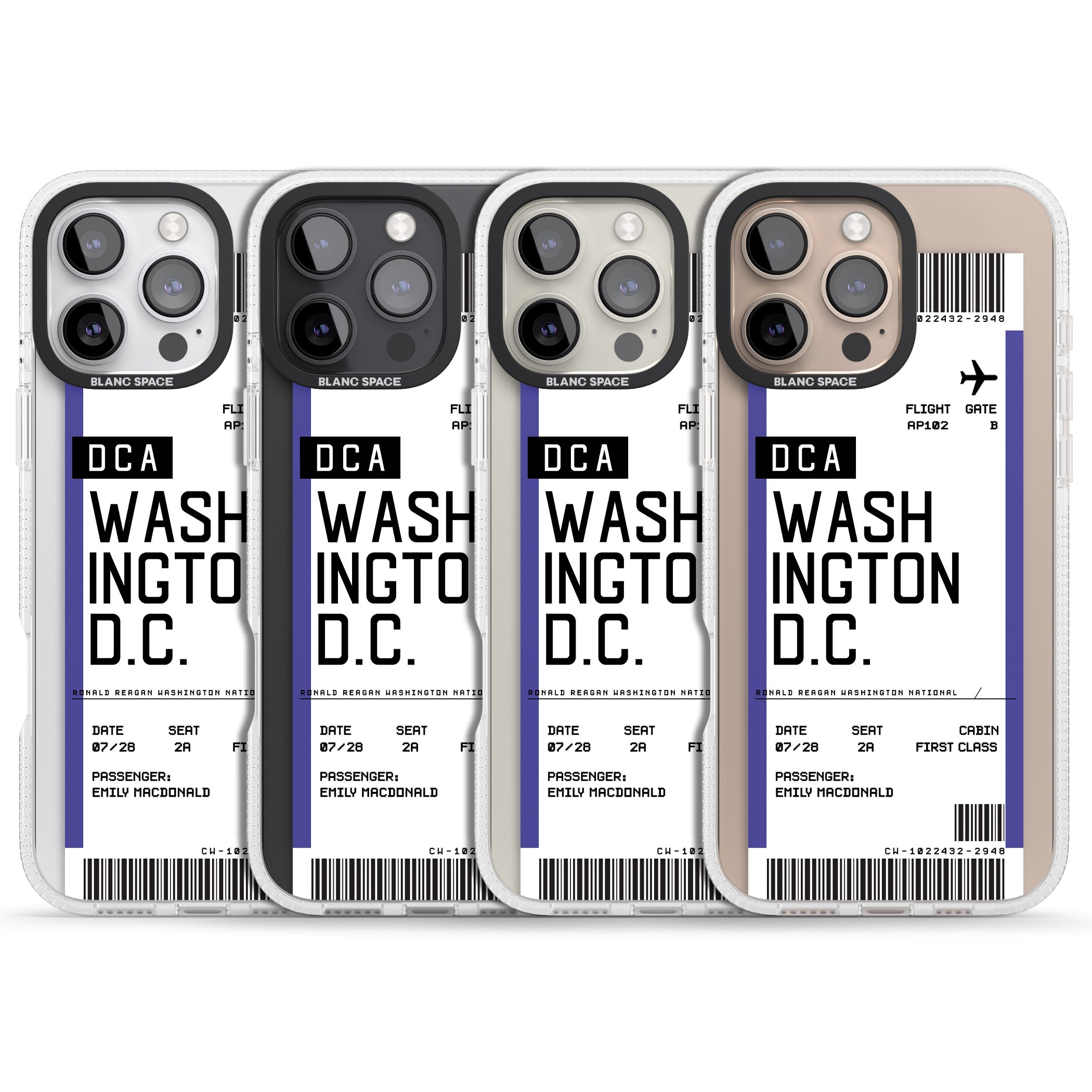 Personalised Washington D.C. Boarding Pass iPhone 16 Pro Max / 16 Pro Clear Case Impact Air - Blanc Space