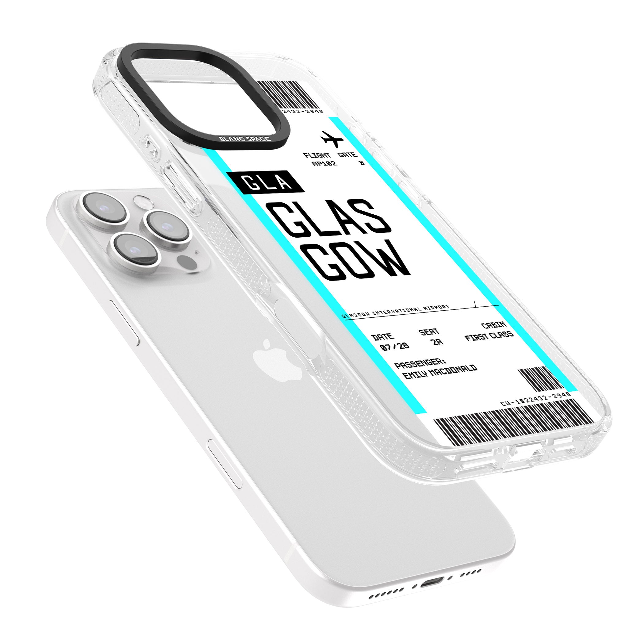 Personalised Glasgow Boarding Pass iPhone 16 Pro Max / 16 Pro Clear Case Impact Air - Blanc Space