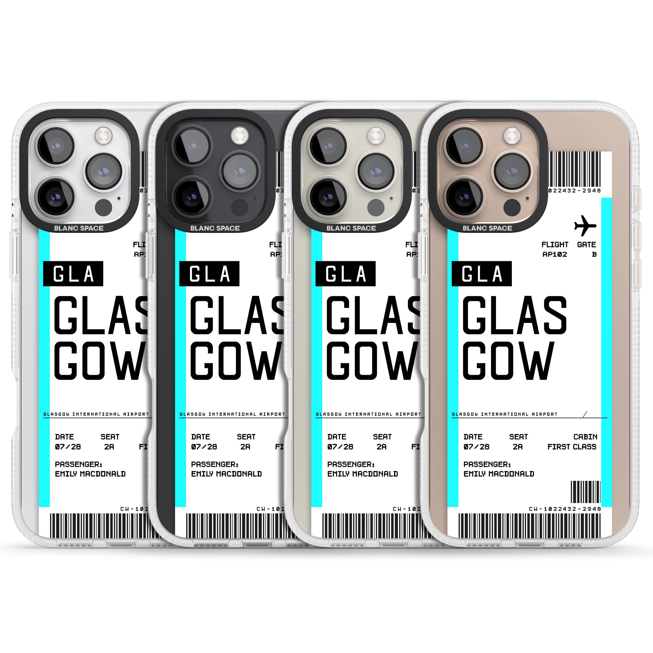 Personalised Glasgow Boarding Pass iPhone 16 Pro Max / 16 Pro Clear Case Impact Air - Blanc Space