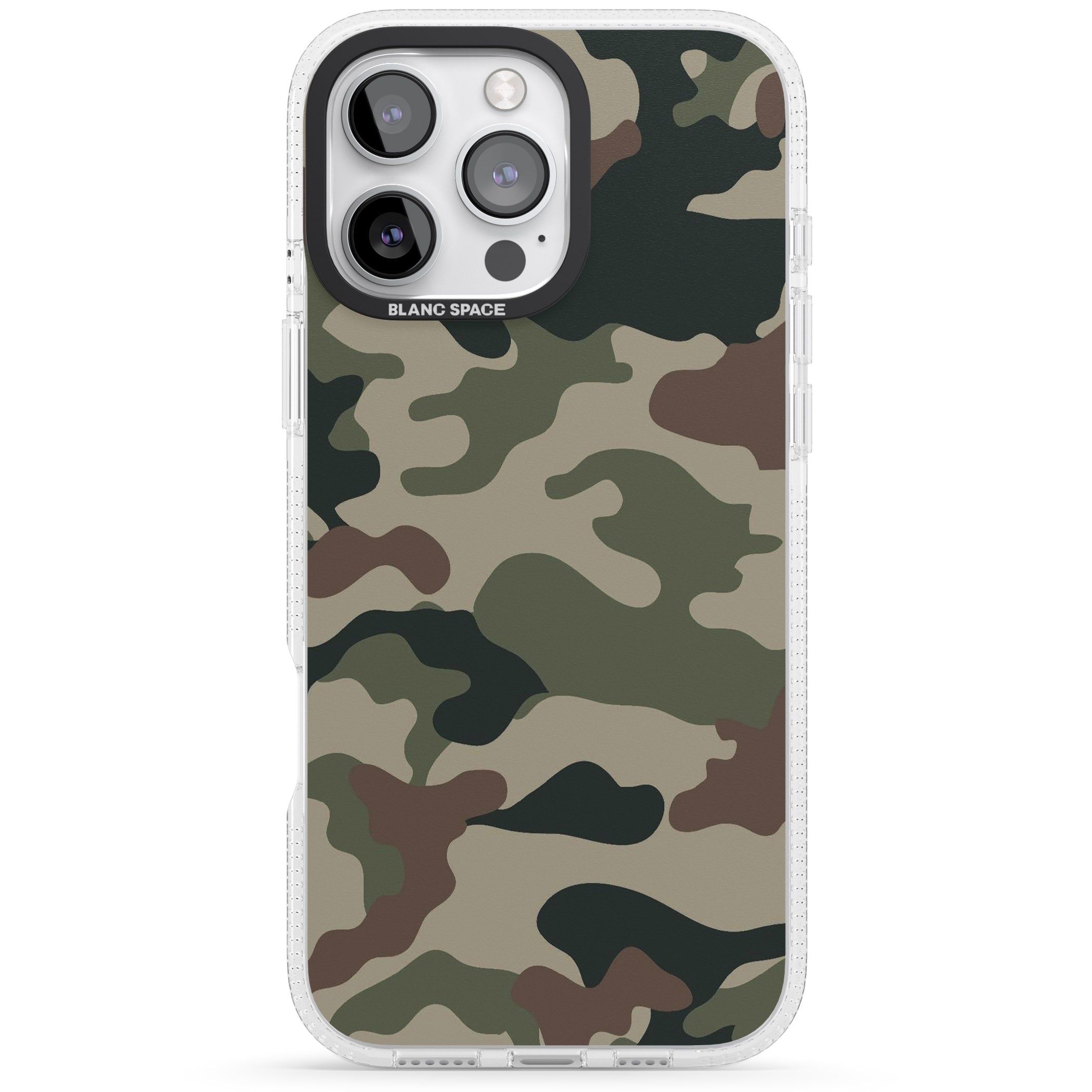 Green and Brown Camo iPhone 16 Pro Max / 16 Pro Clear Case Impact Air - Blanc Space
