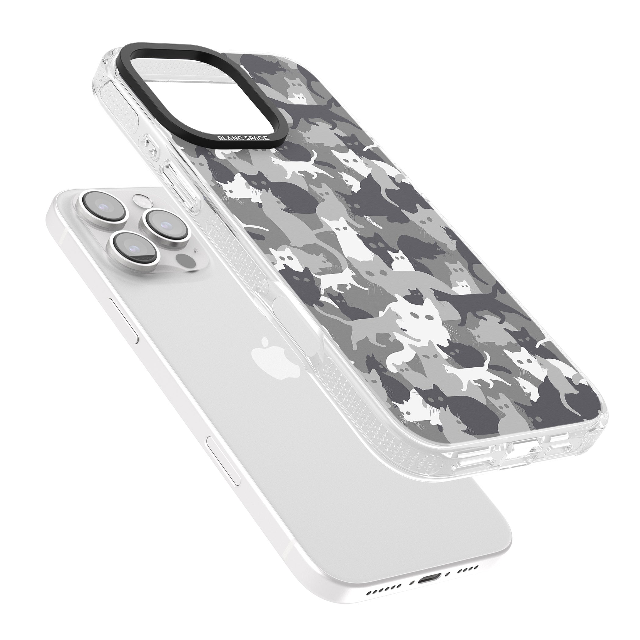 Dark Grey Cat Camouflage Pattern iPhone 16 Pro Max / 16 Pro Clear Case Impact Air - Blanc Space