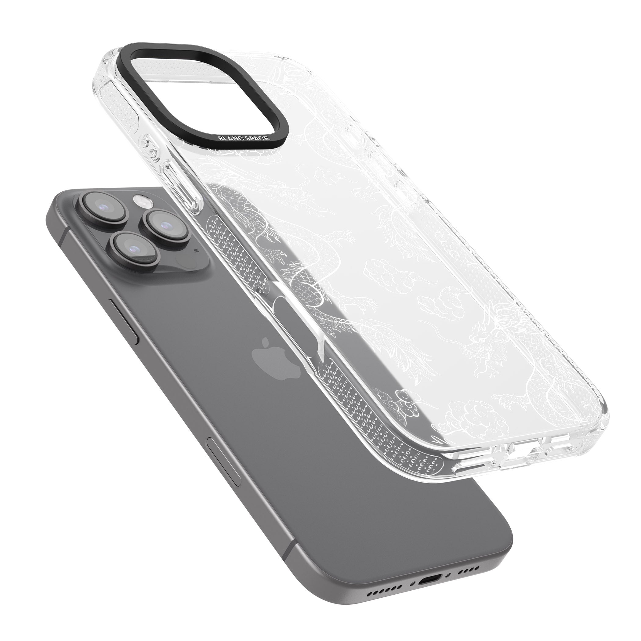 White Dragon Pattern iPhone 16 Pro Max / 16 Pro Clear Case Impact Air - Blanc Space