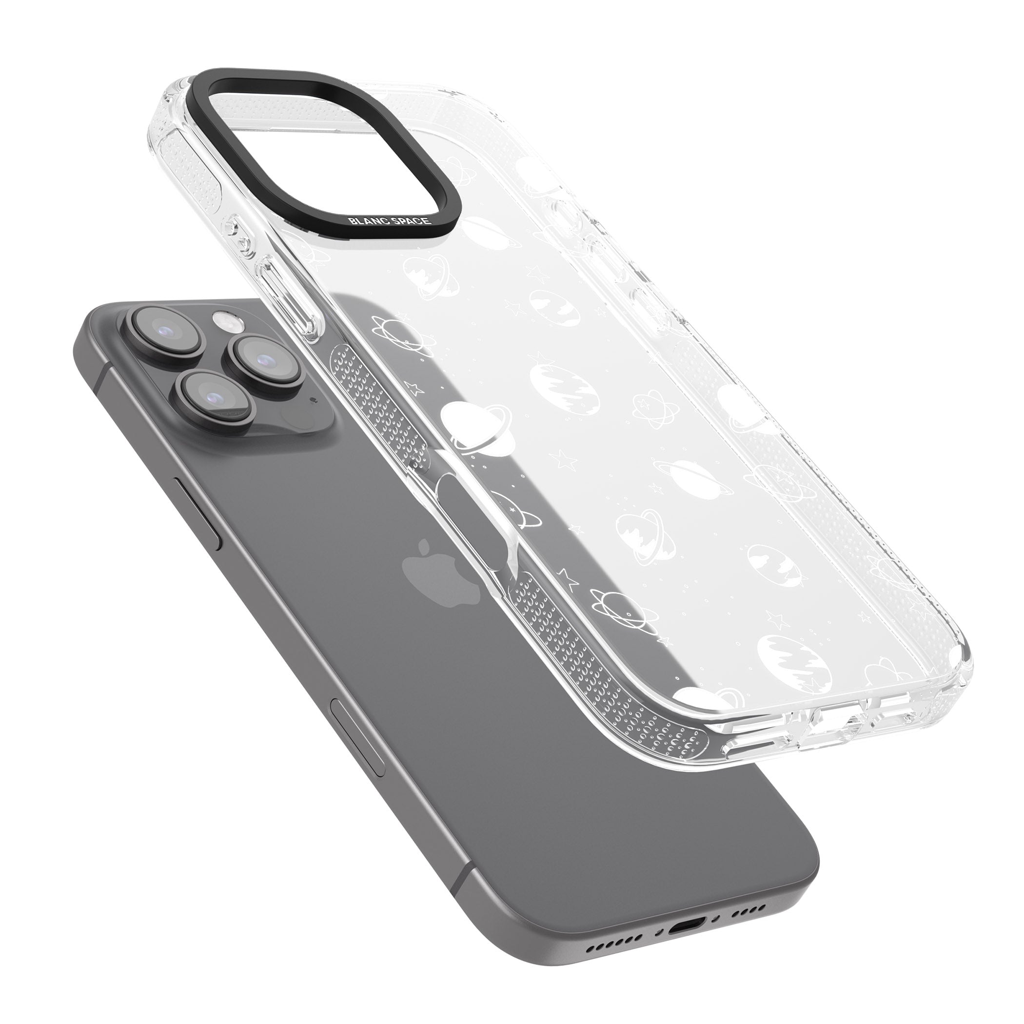 White Planets on Clear iPhone 16 Pro Max / 16 Pro Clear Case Impact Air - Blanc Space