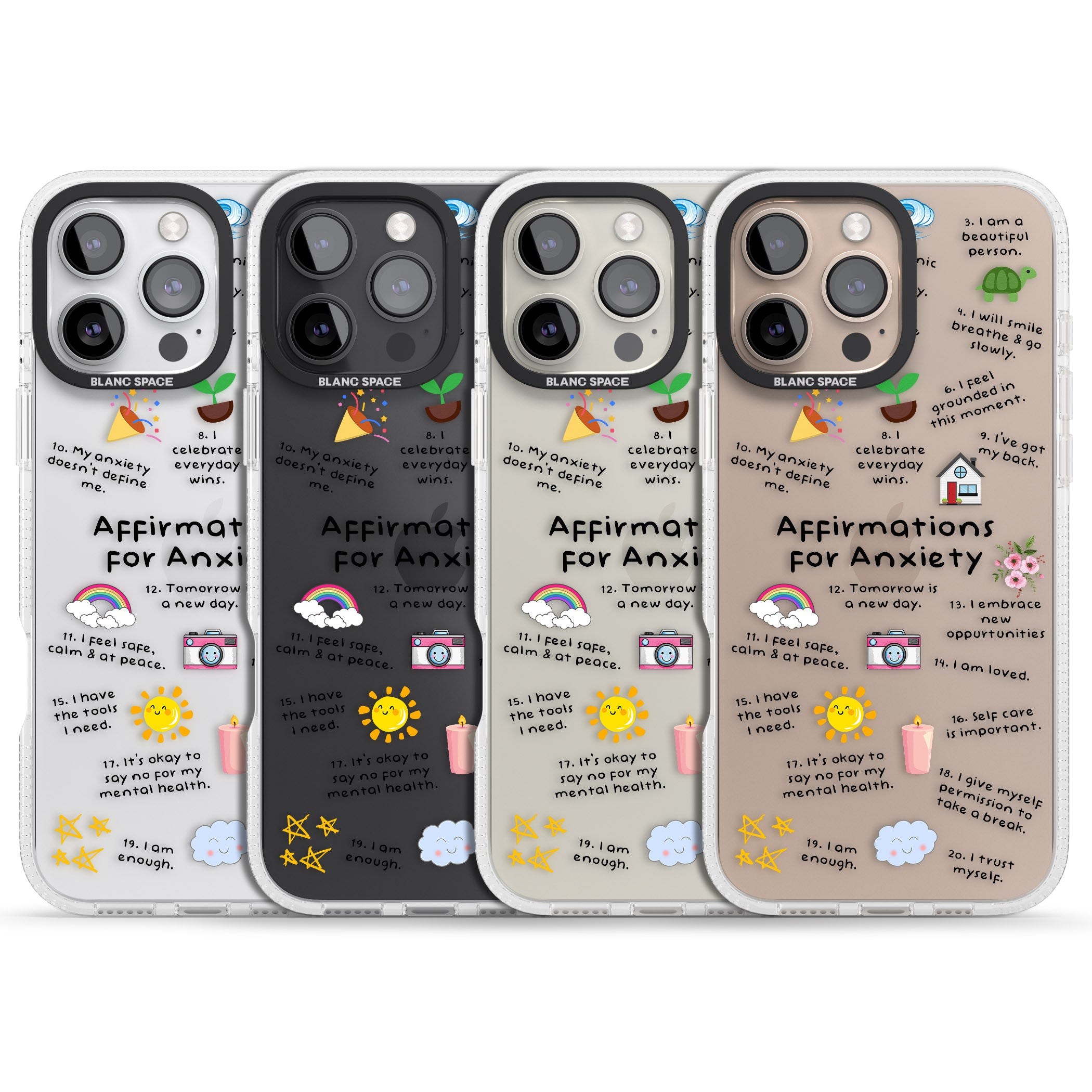 Anxiety Black Text iPhone 16 Pro Max / 16 Pro Clear Case Impact Air - Blanc Space